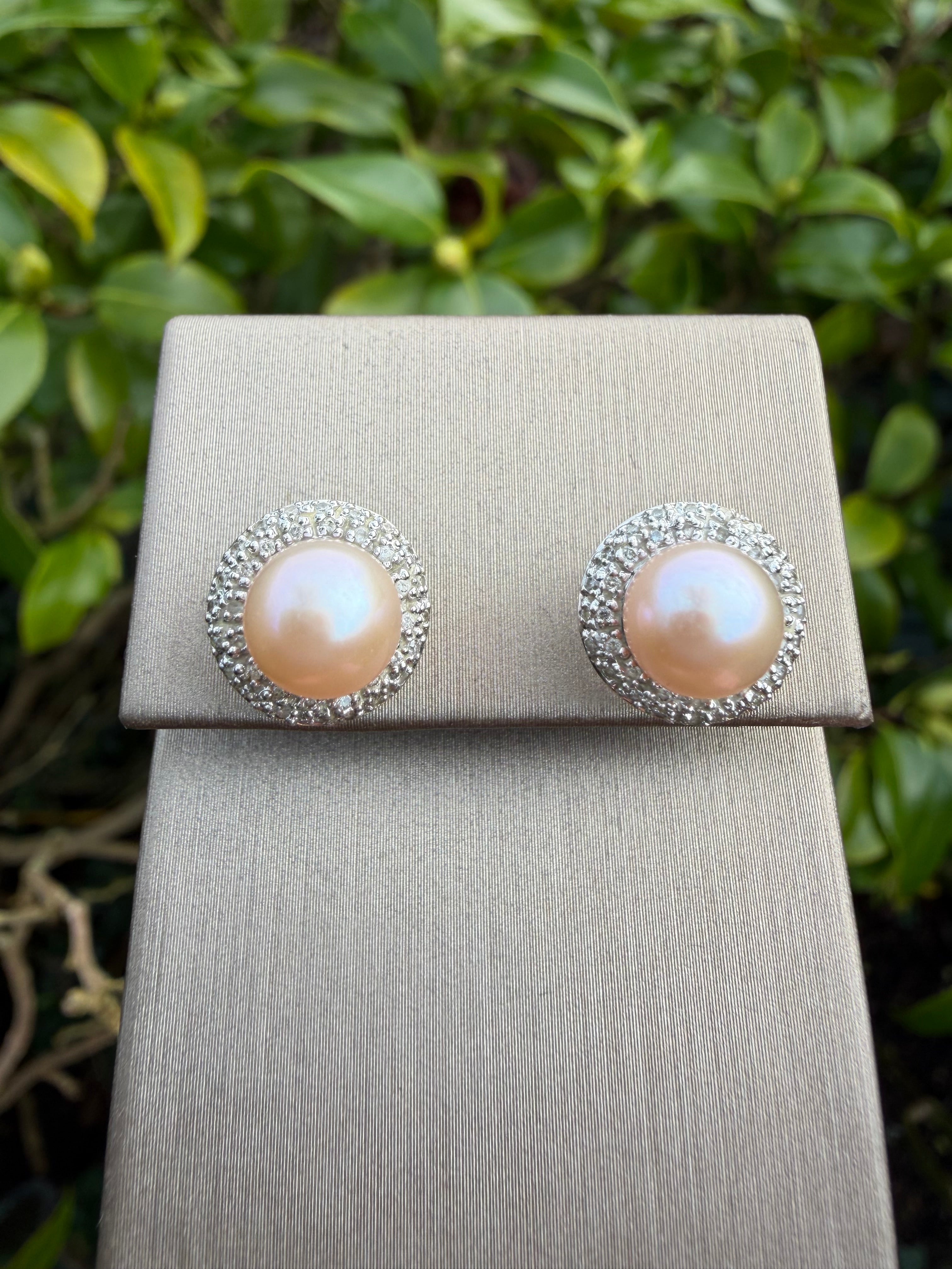 18k White Gold Natural Diamond And Pearl Earrings certified