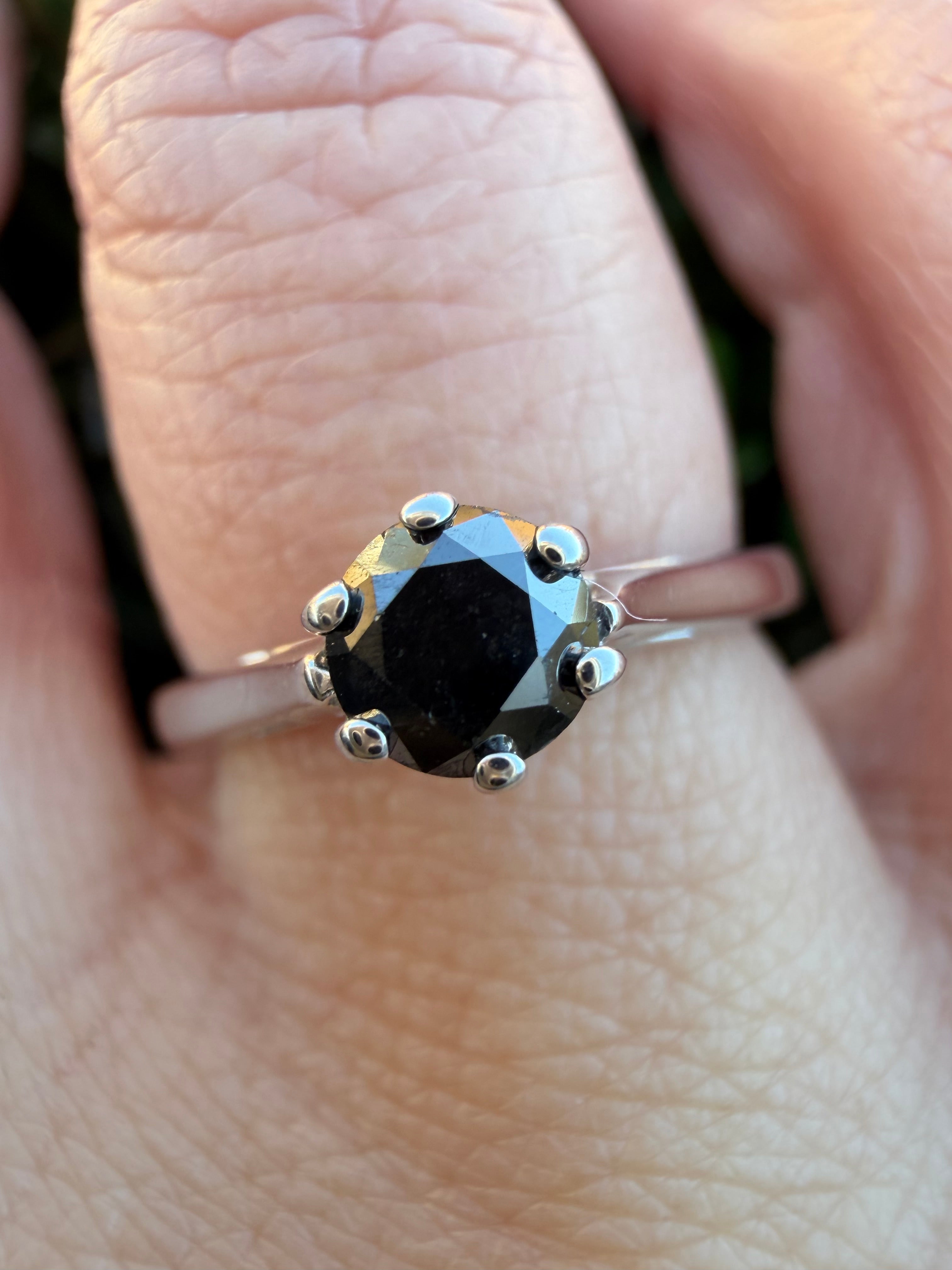 18k White Gold 0.40ct Natural Round Black Diamond Solitaire Ring certified