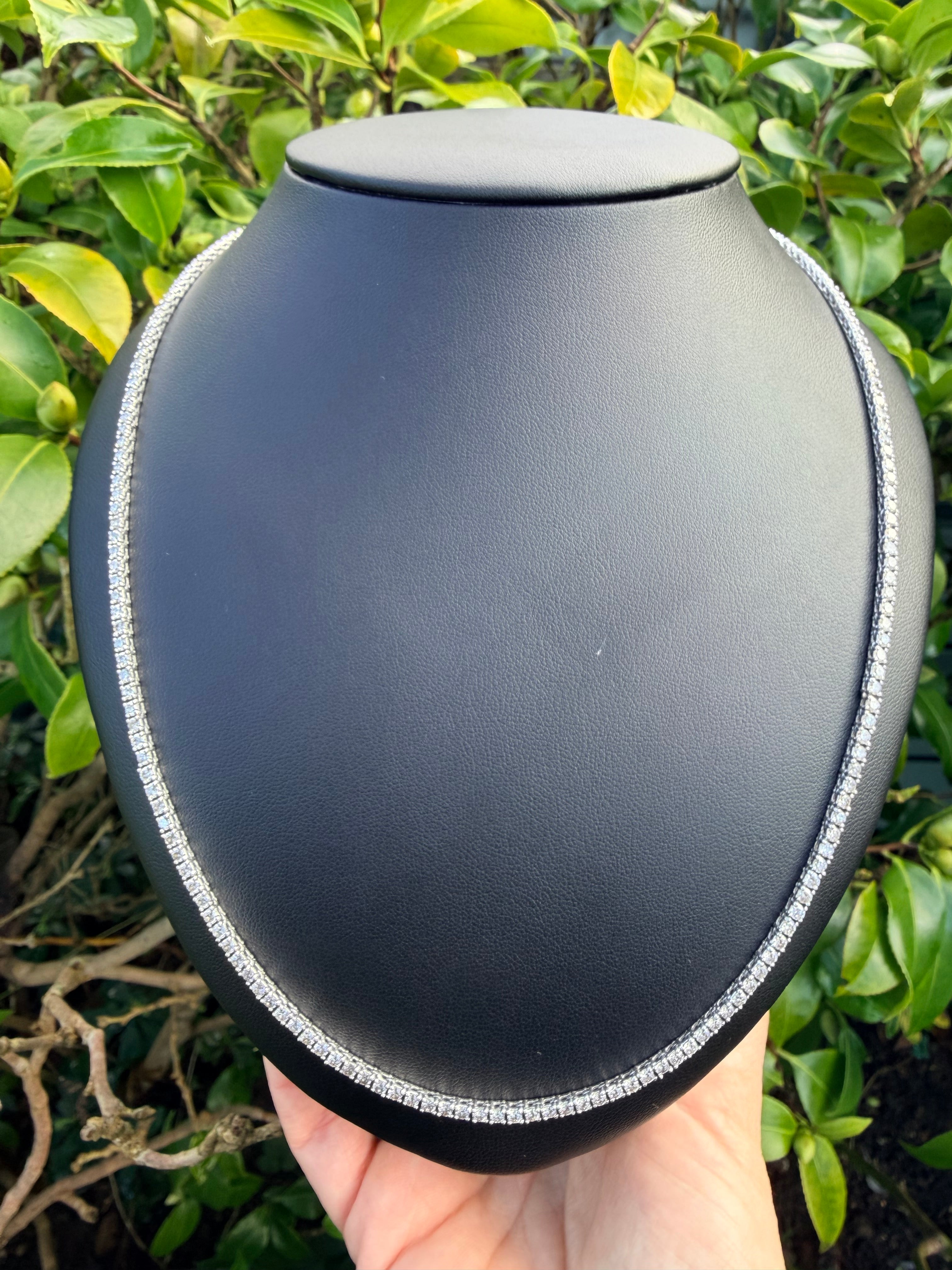 14k White Gold 4.62ct Natural Round Cut Diamond Tennis Chain certified