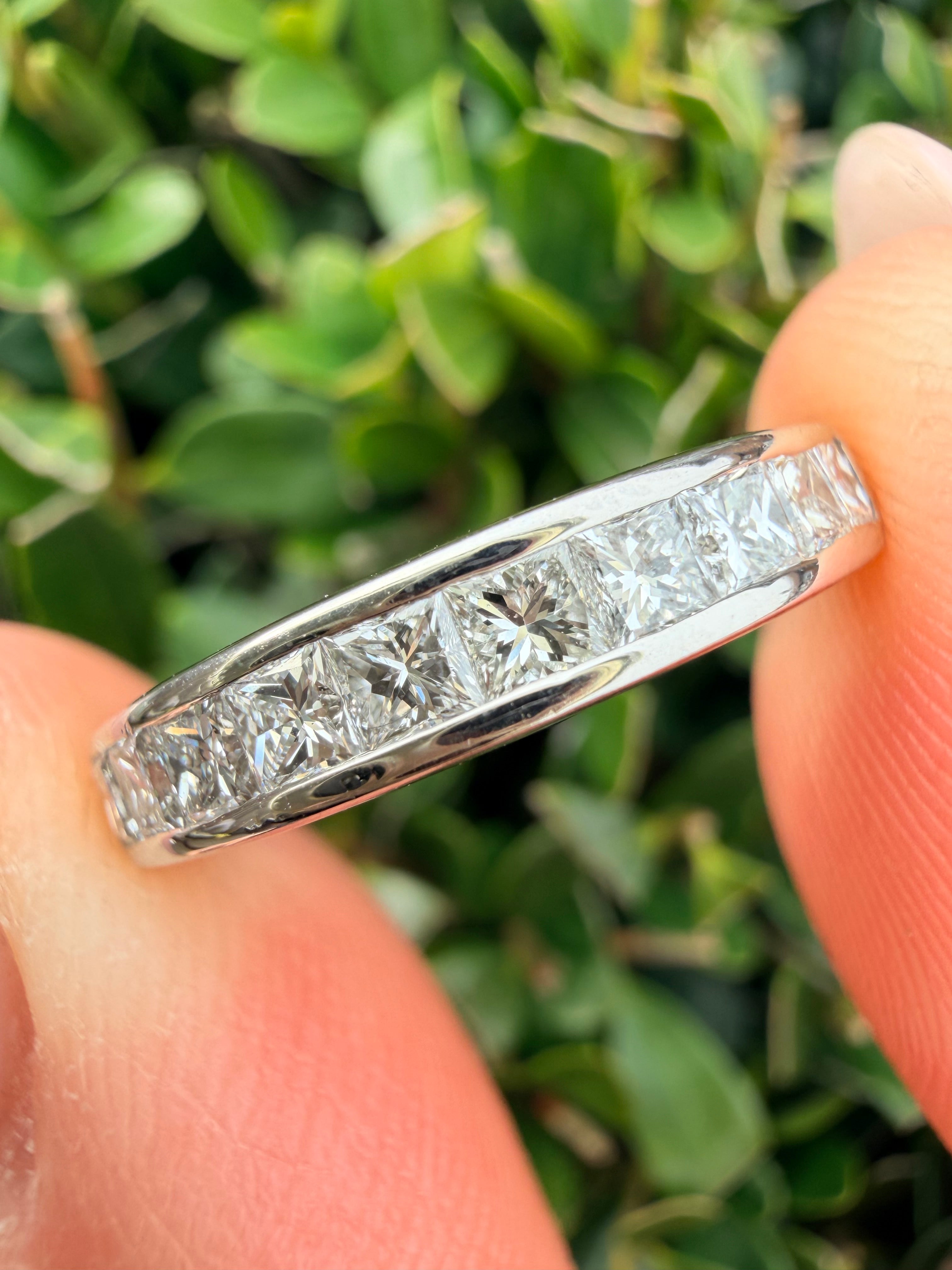 Platinum 1.00ct Natural Princess Cut Diamond Half Eternity Ring Certified