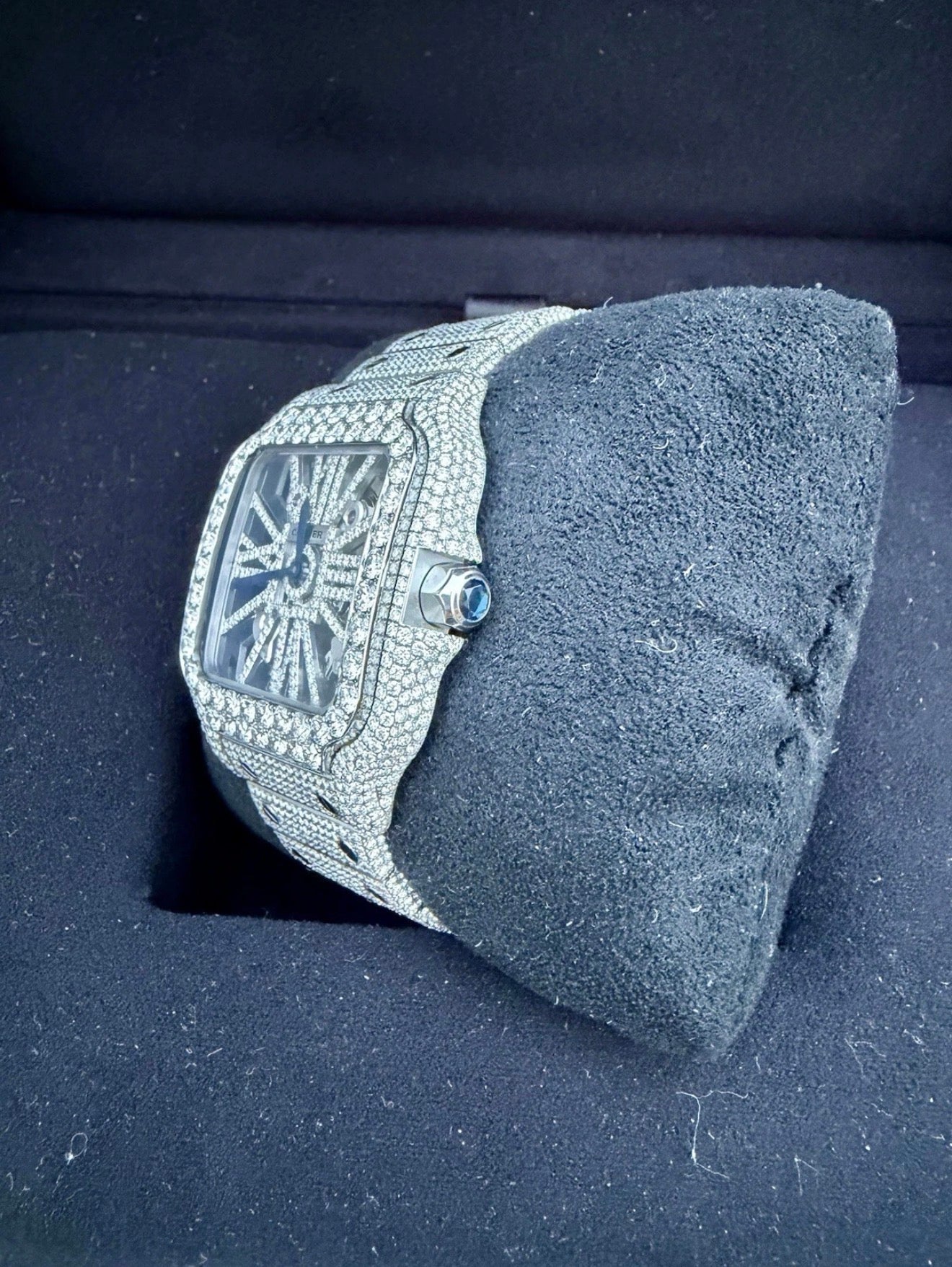 Cartier de santos skeleton stainless steel 33ct Natural Vvs Diamonds Certified