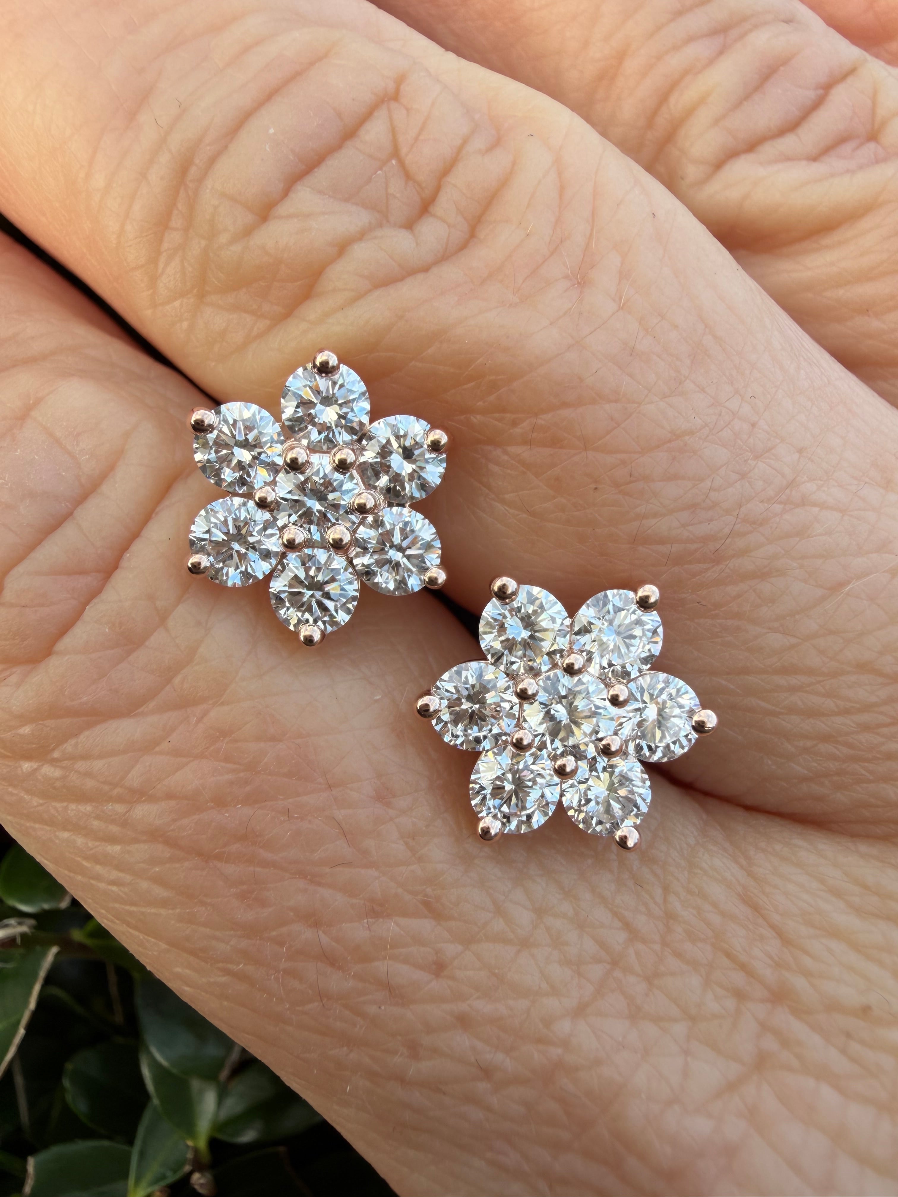 2.22ct round brilliant Cut lab grown Diamond cluster Earrings 9k Rose gold IGI certified