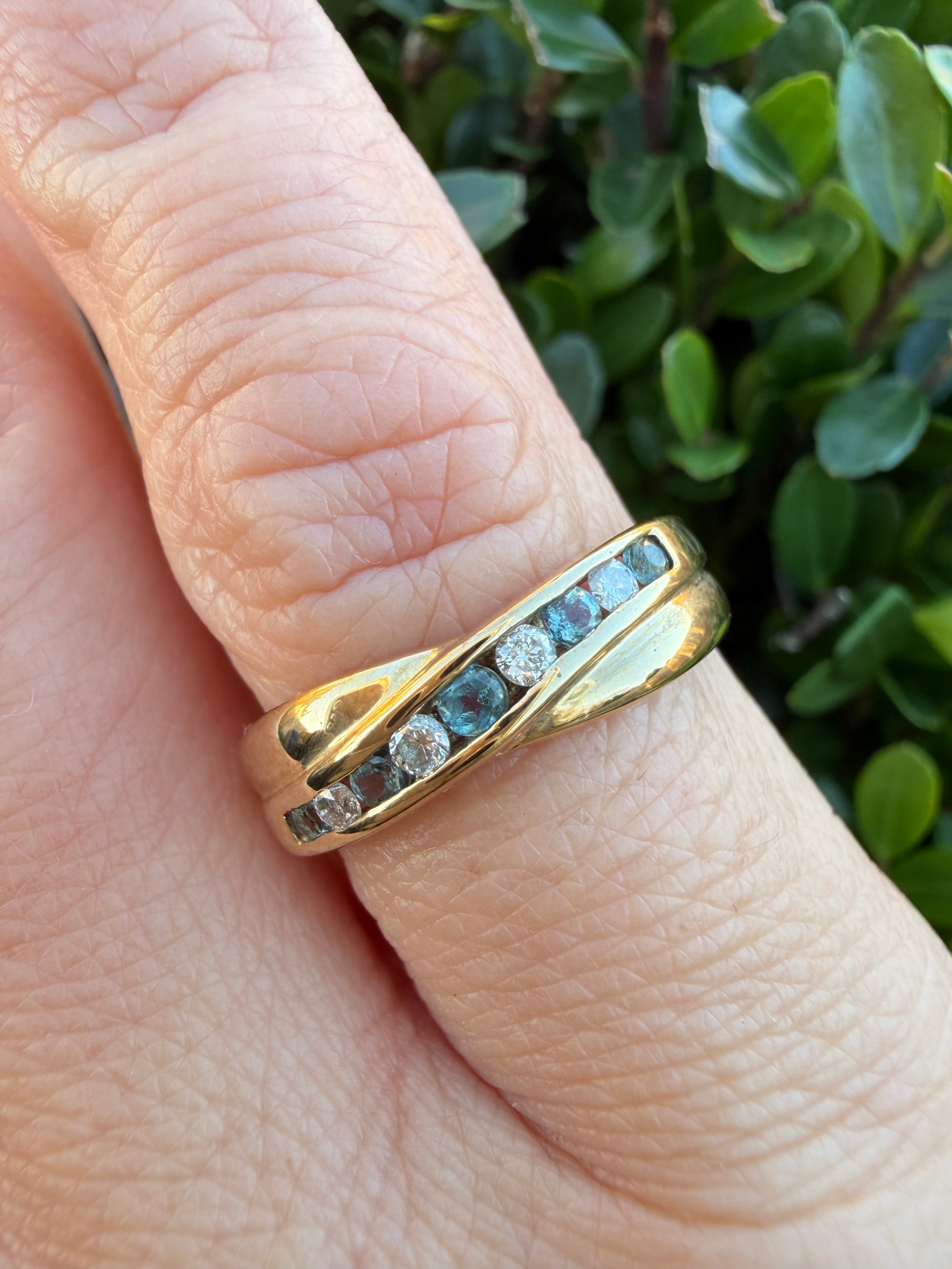 9k Yellow Gold Natural Diamond And Topaz Half Eternity Ring certified
