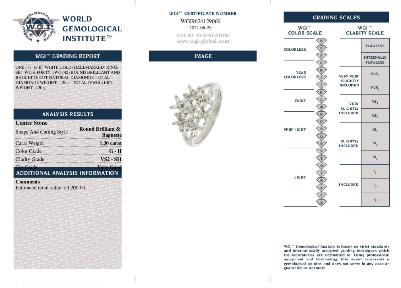 18k White Gold 1.30ct Natural Snowflake Diamond Ring certified