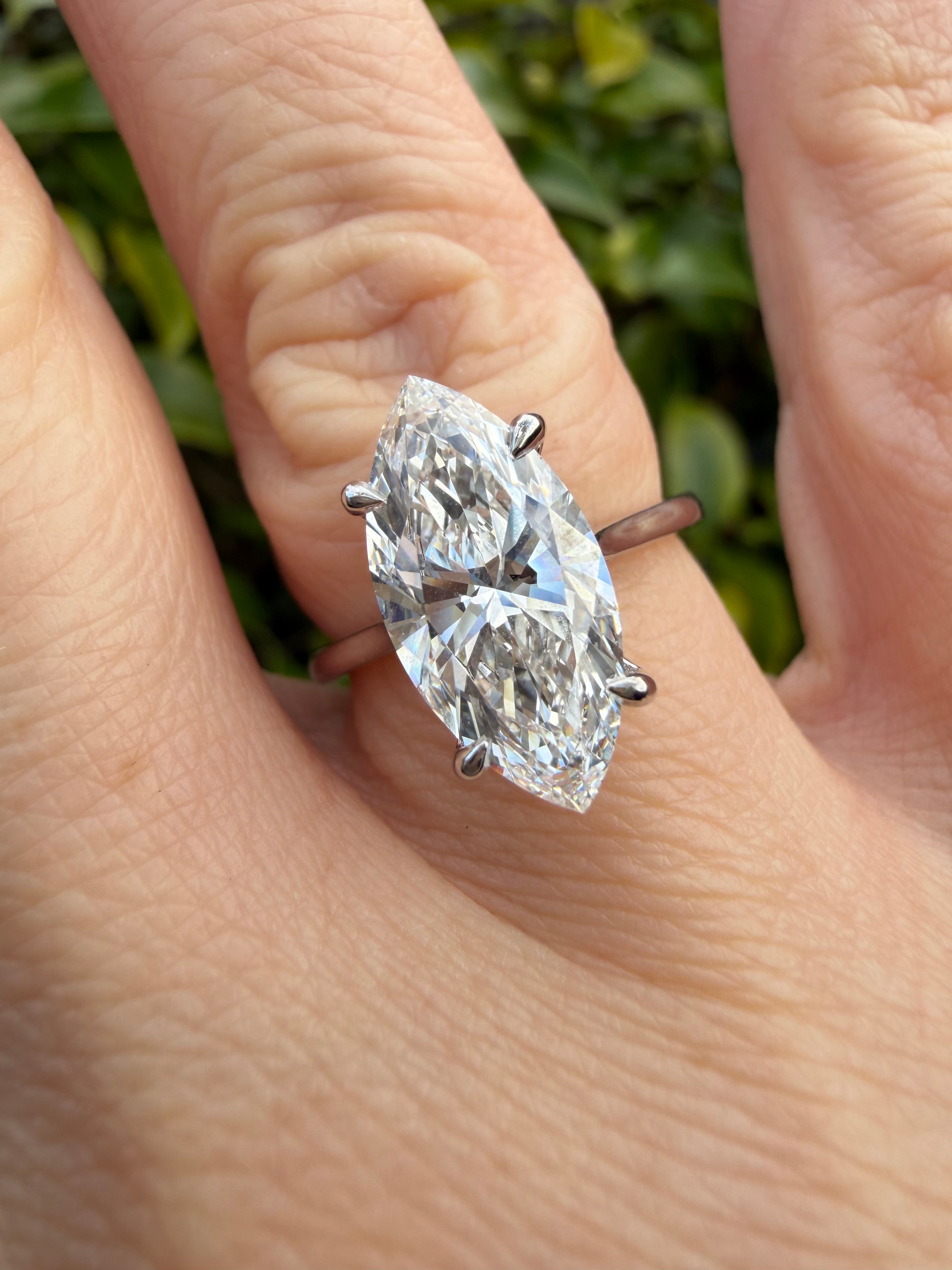 Platinum 3.07ct Marquise Brilliant Cut Lab-Grown Diamond Solitaire Ring – IGI Certified