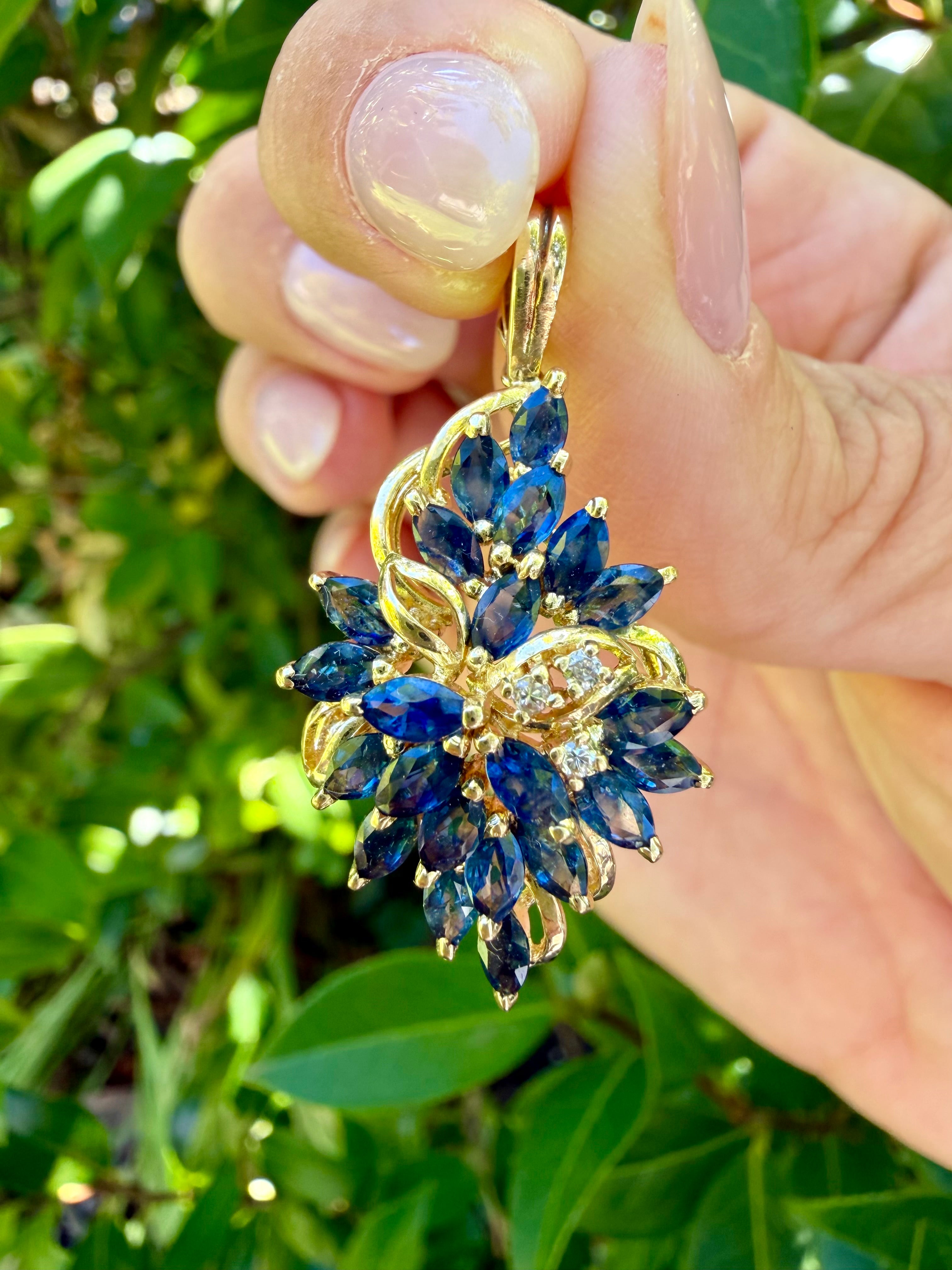 14k Yellow Gold 4.00ct Natural Sapphire And Diamond Pendant certified