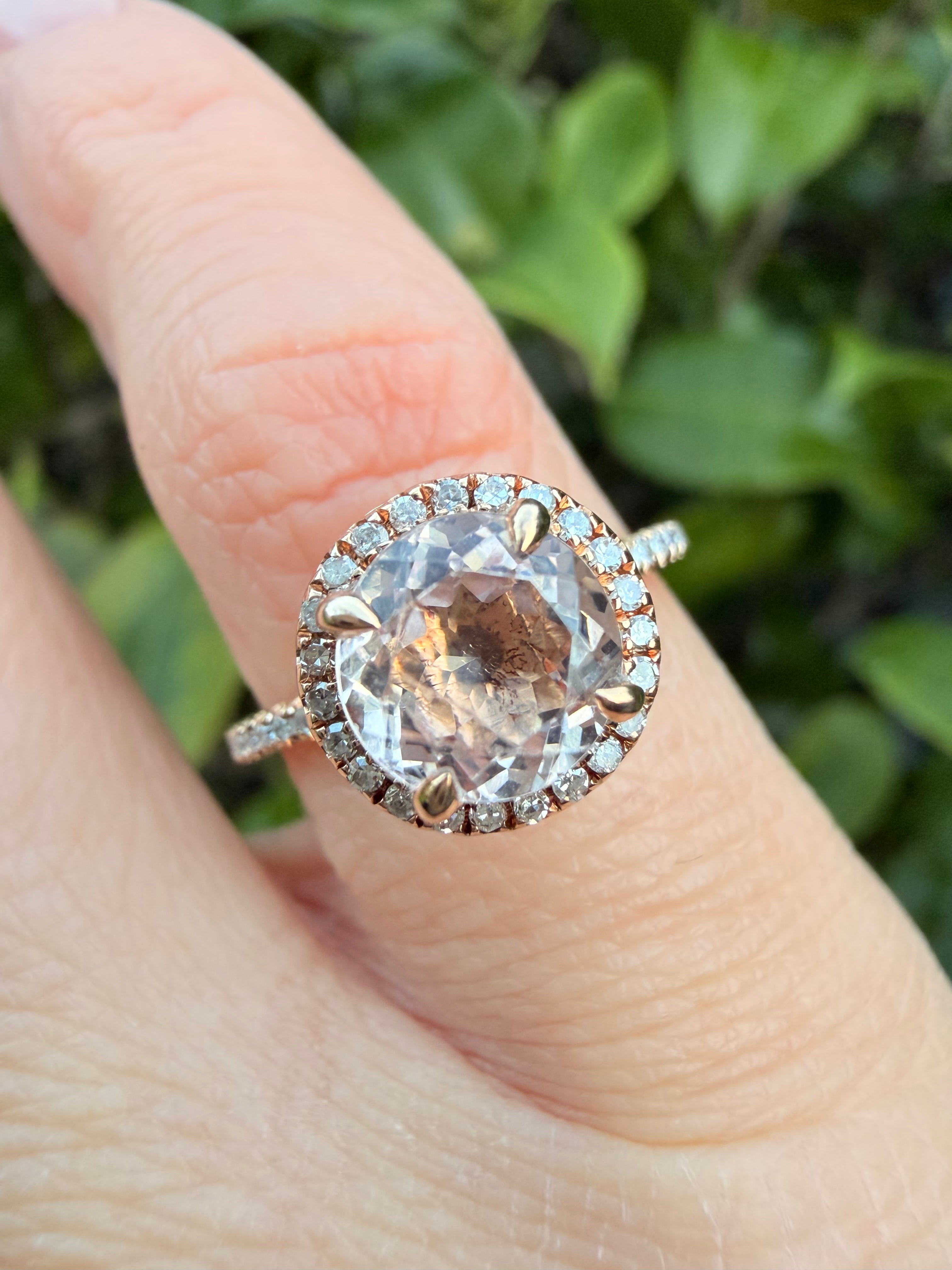 14k rose gold morganite And Natural Diamond Ring certified