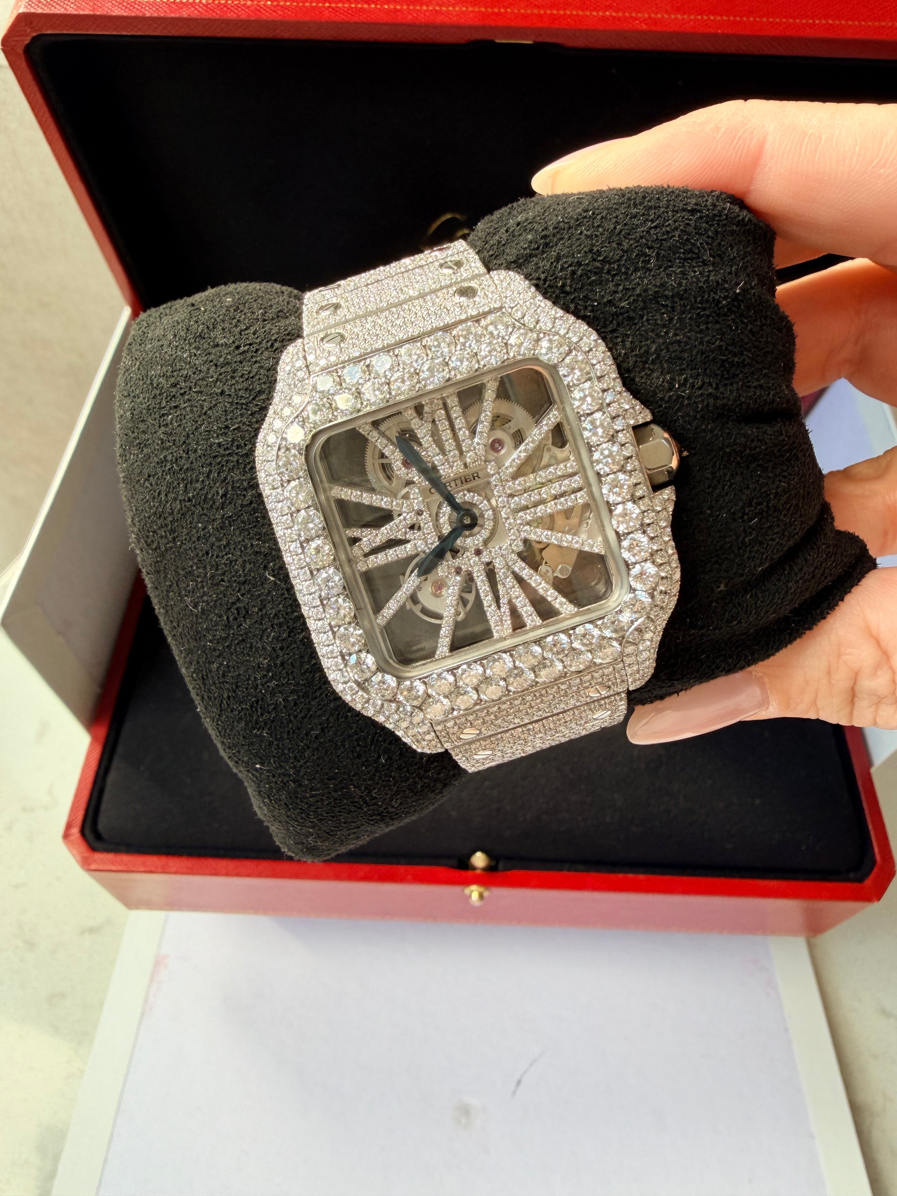 Cartier de santos skeleton stainless steel 33ct Natural Vvs Diamonds Certified