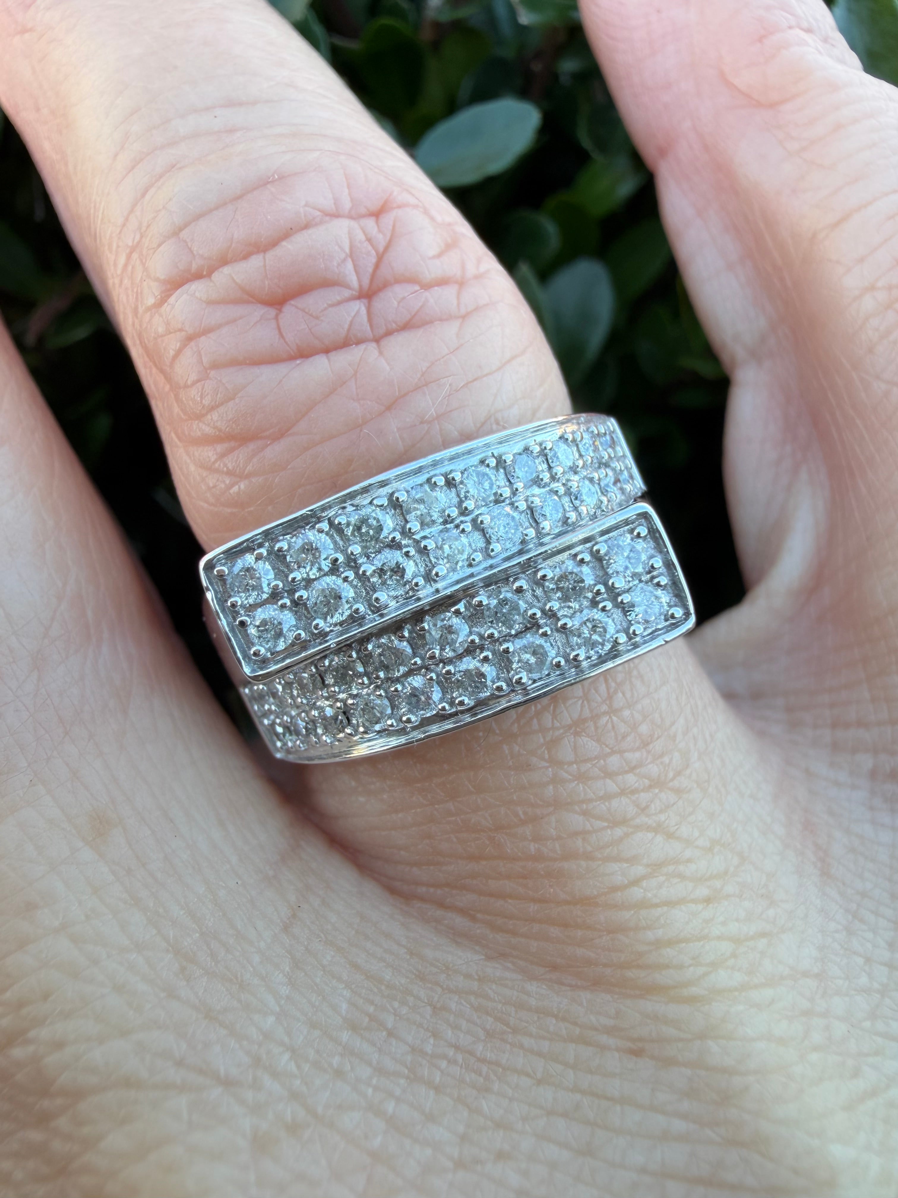 14k White Gold 0.55ct Natural Round Cut Diamond Two Row Ring certified