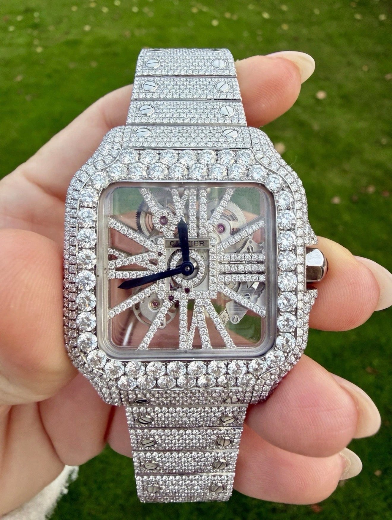 Cartier de santos skeleton stainless steel 33ct Natural Vvs Diamonds Certified