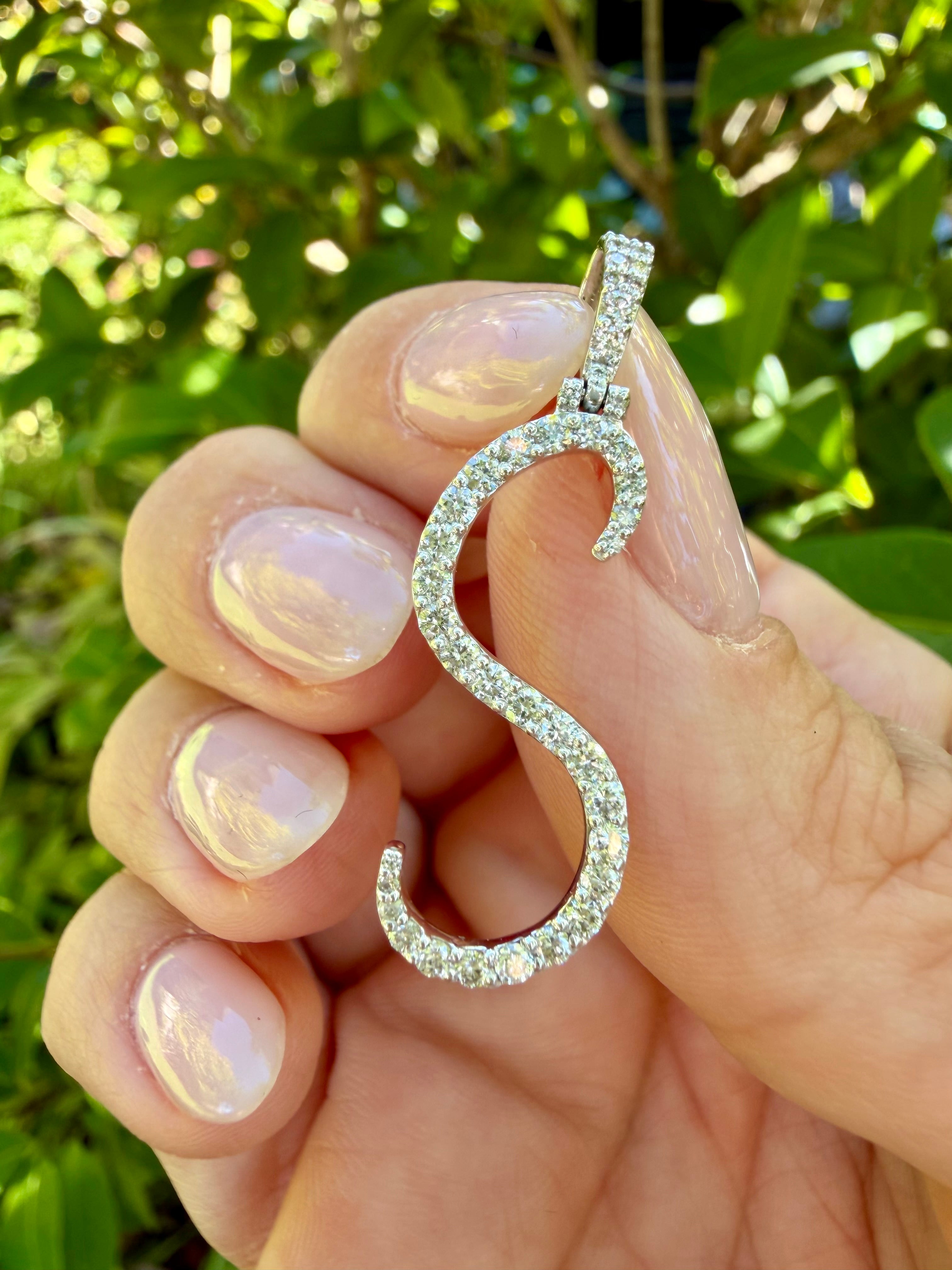 14k White Gold 0.60ct Natural Diamond S Pendant certified