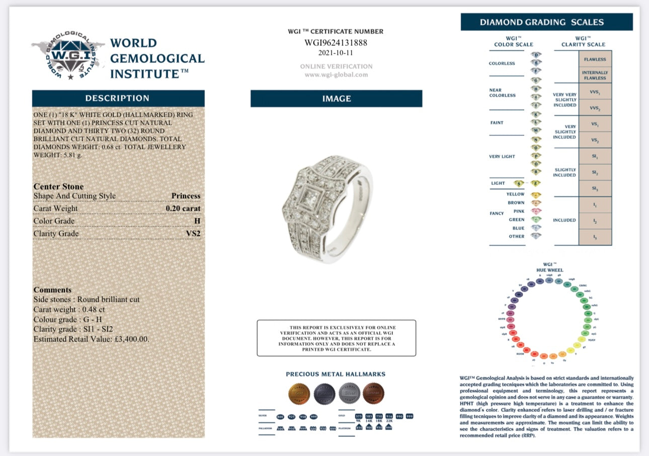 18k White Gold 0.68ct Natural Diamond Cluster Ring certified