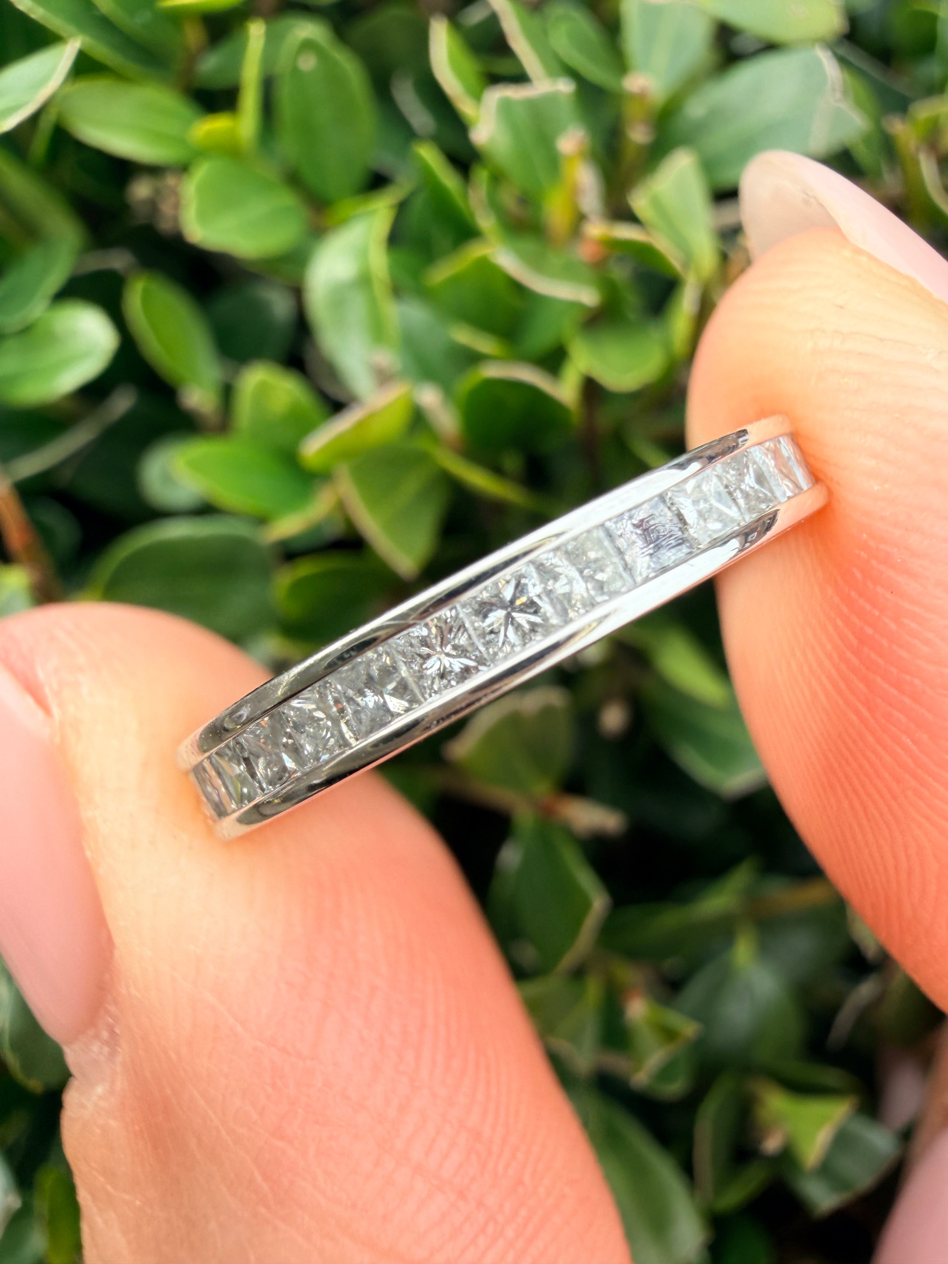 9k White Gold 1.20ct natural Princess Cut diamond full eternity ring certified