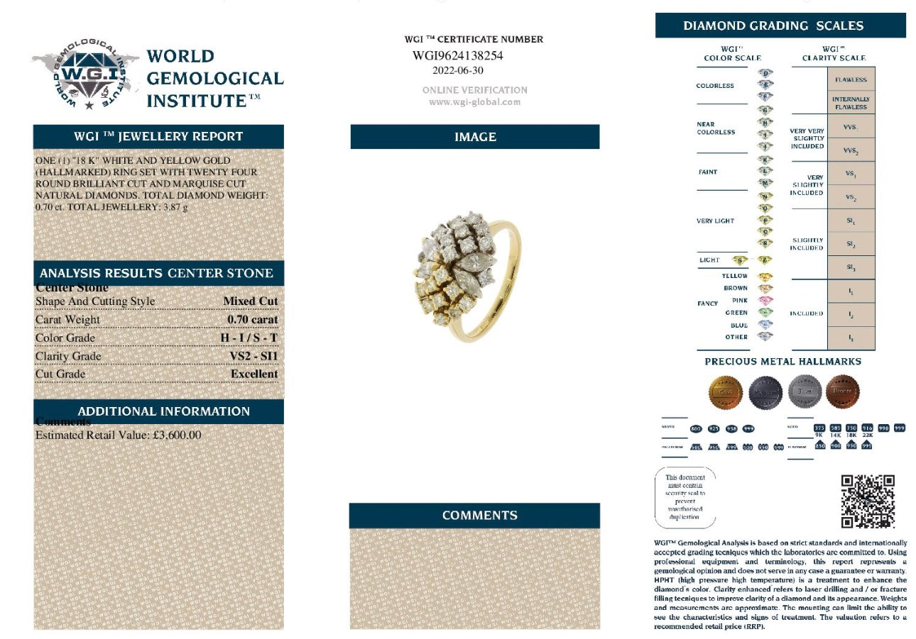 18K Yellow Gold 0.70ct Natural Diamond Ring certified