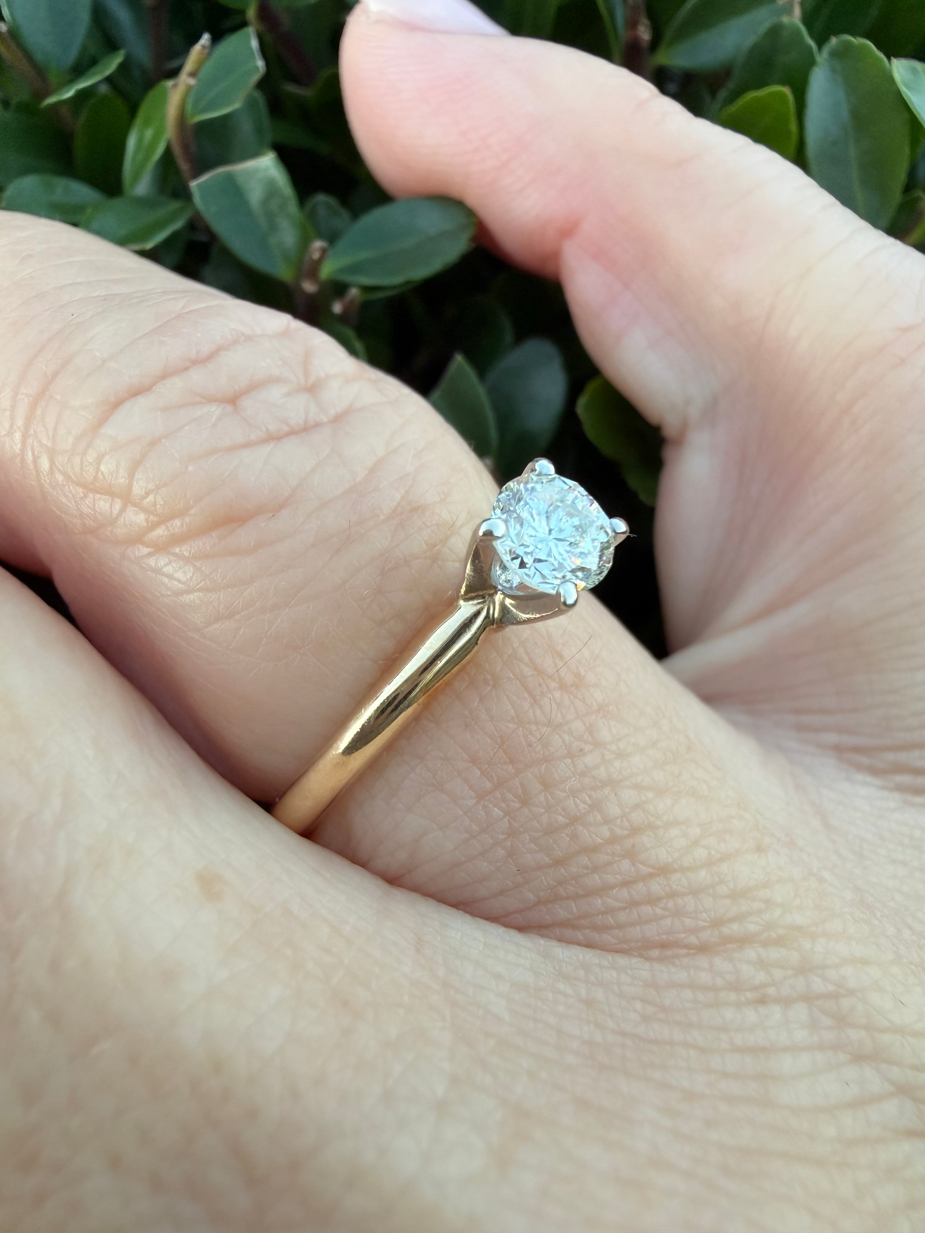 14k Yellow Gold 0.43ct Natural Round Brilliant Cut Diamond Solitaire Ring certified