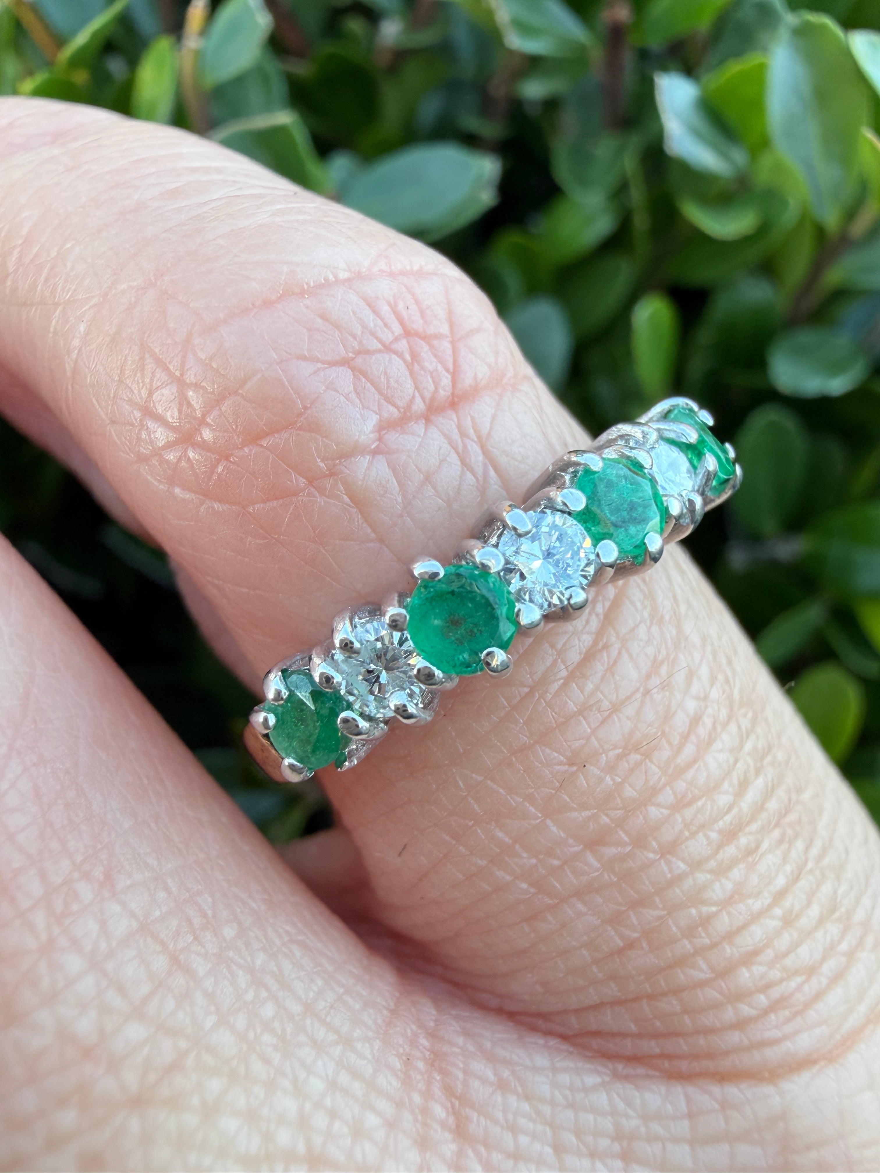 18k Yellow Gold Natural Diamond And Emerald Half Eternity Ring certified
