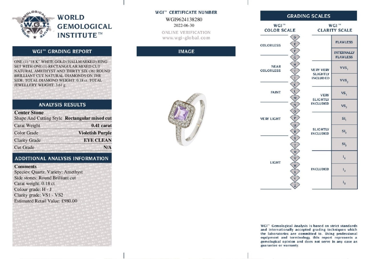 18k Gold Natural Diamond And Amethyst Ring Wgi Certified