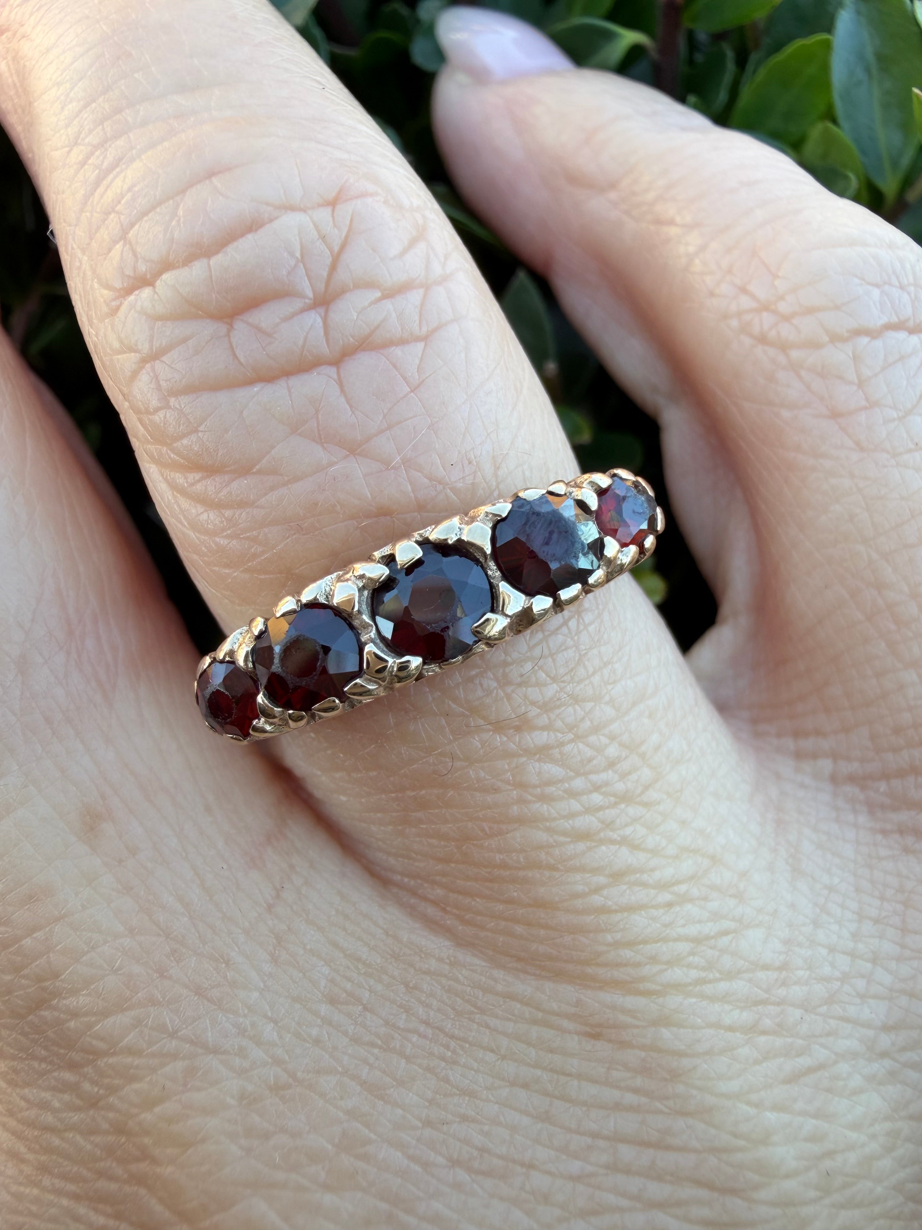 14k Yellow Gold 0.76ct Natural Garnet Boat Ring certified