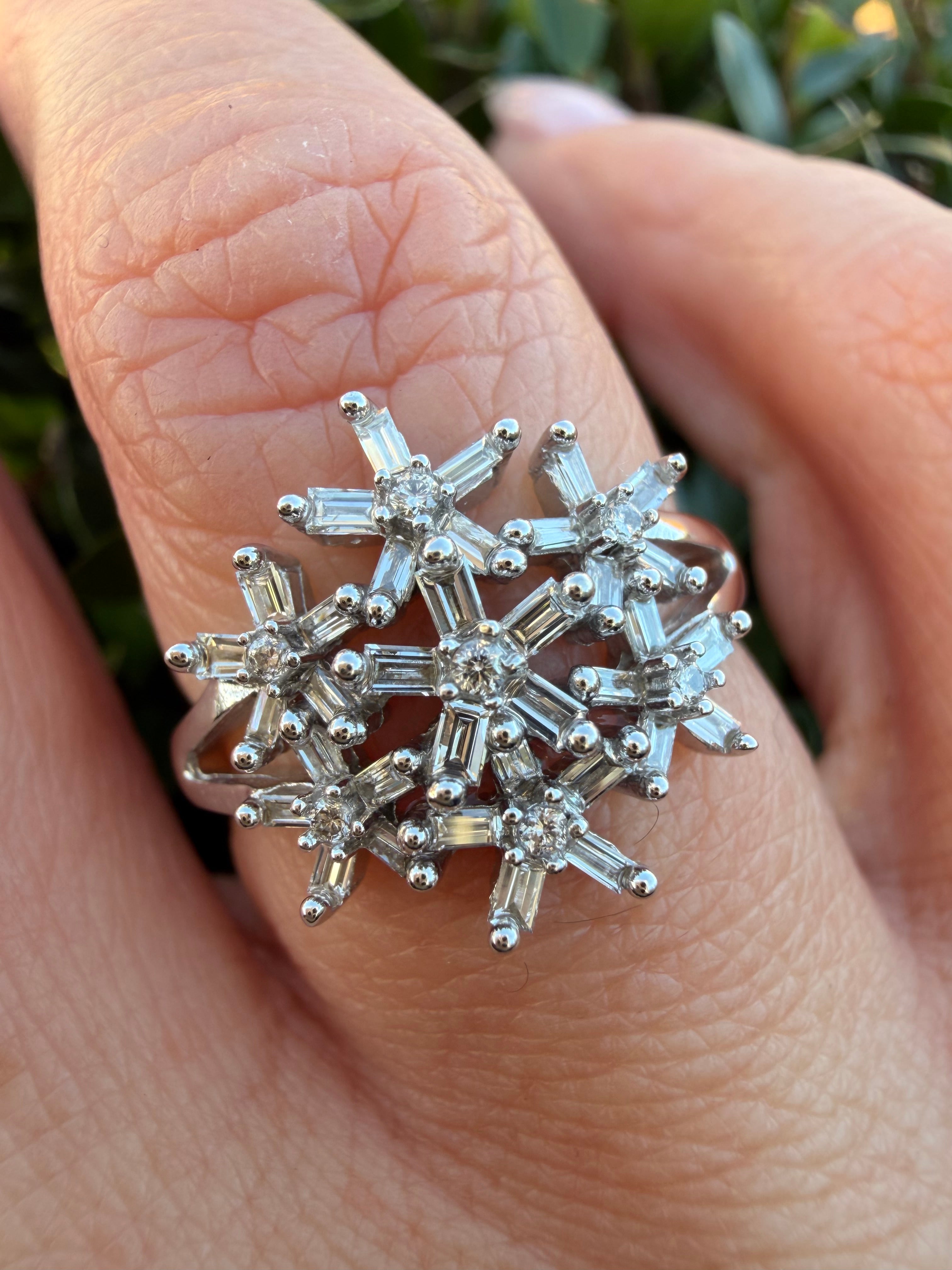 18k White Gold 1.30ct Natural Snowflake Diamond Ring certified