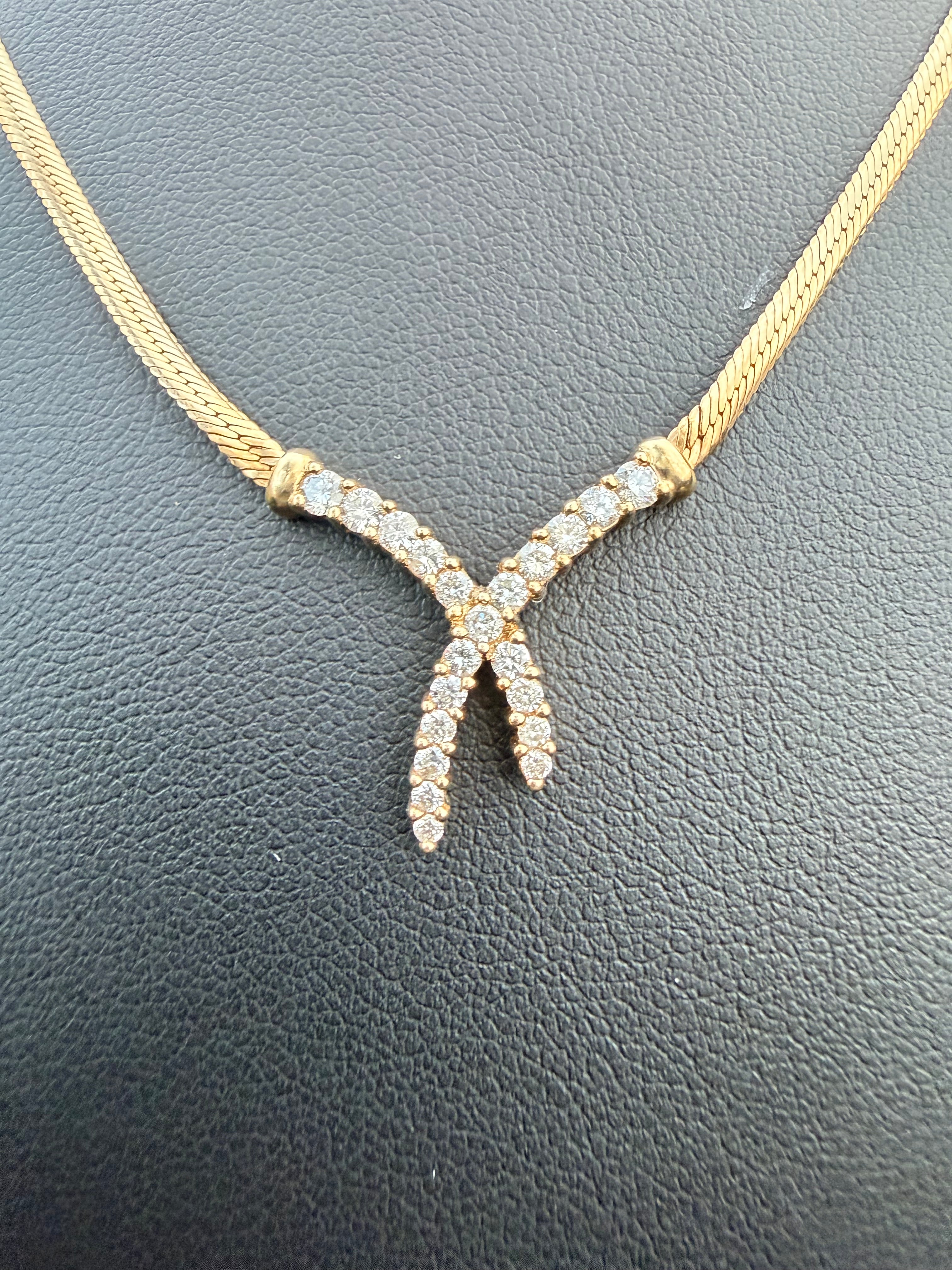 9K Yellow Gold 0.50ct Natural Round Cut Diamond Crossover Style Necklace certified