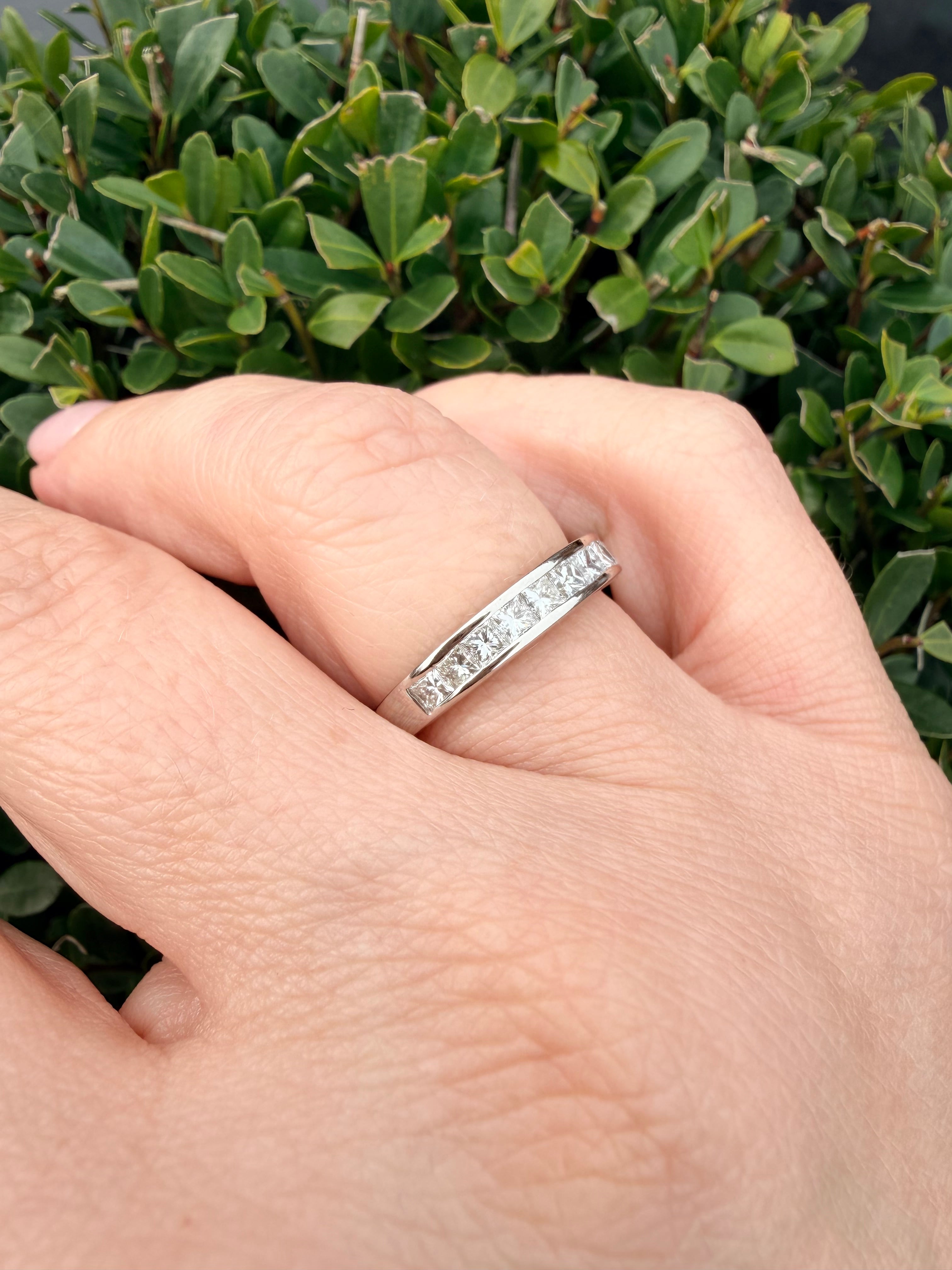 Platinum 1.00ct Natural Princess Cut Diamond Half Eternity Ring Certified