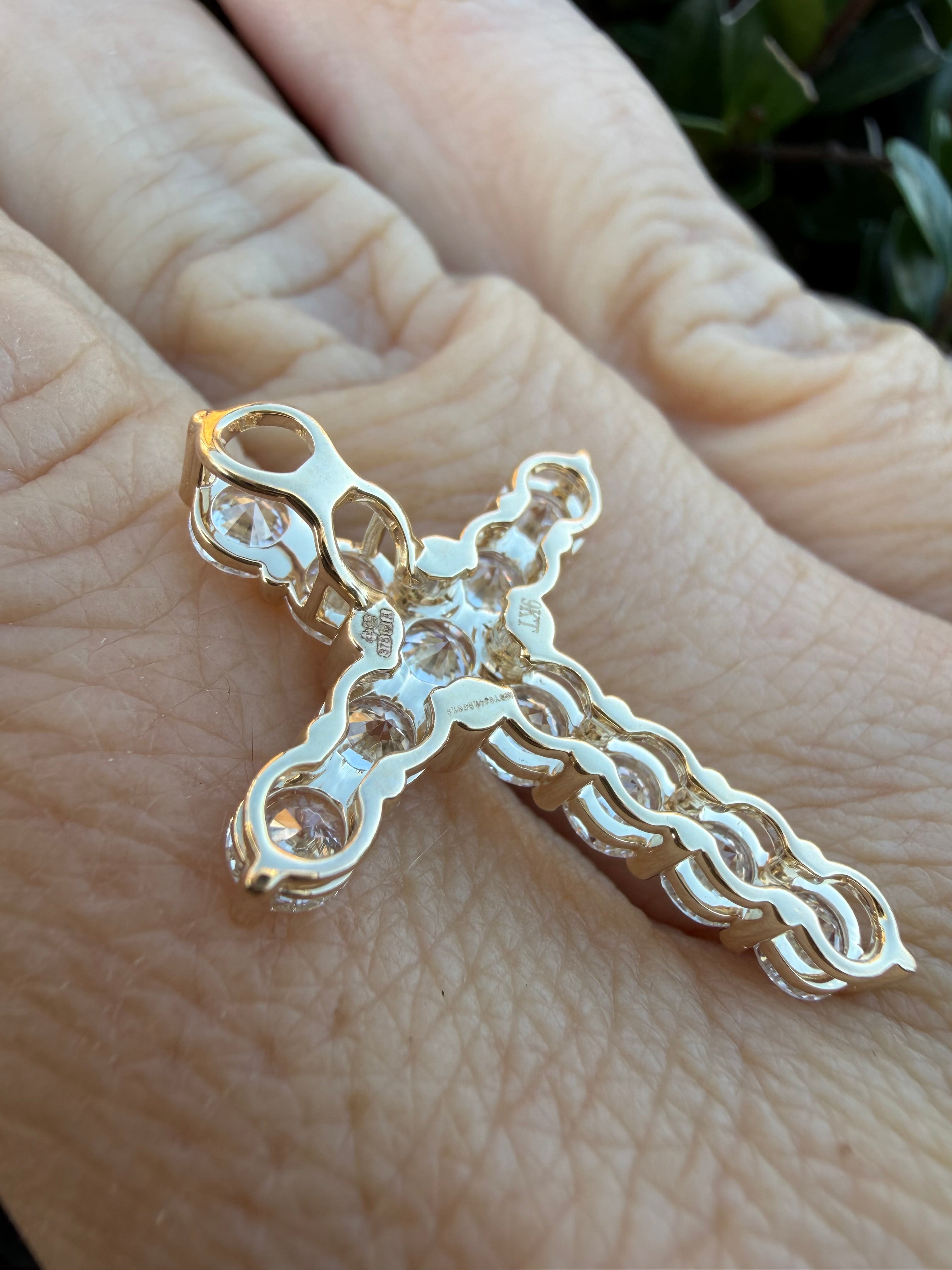 2.43ct round cut lab grown diamond Cross Pendant 9k yellow Gold IGI certified