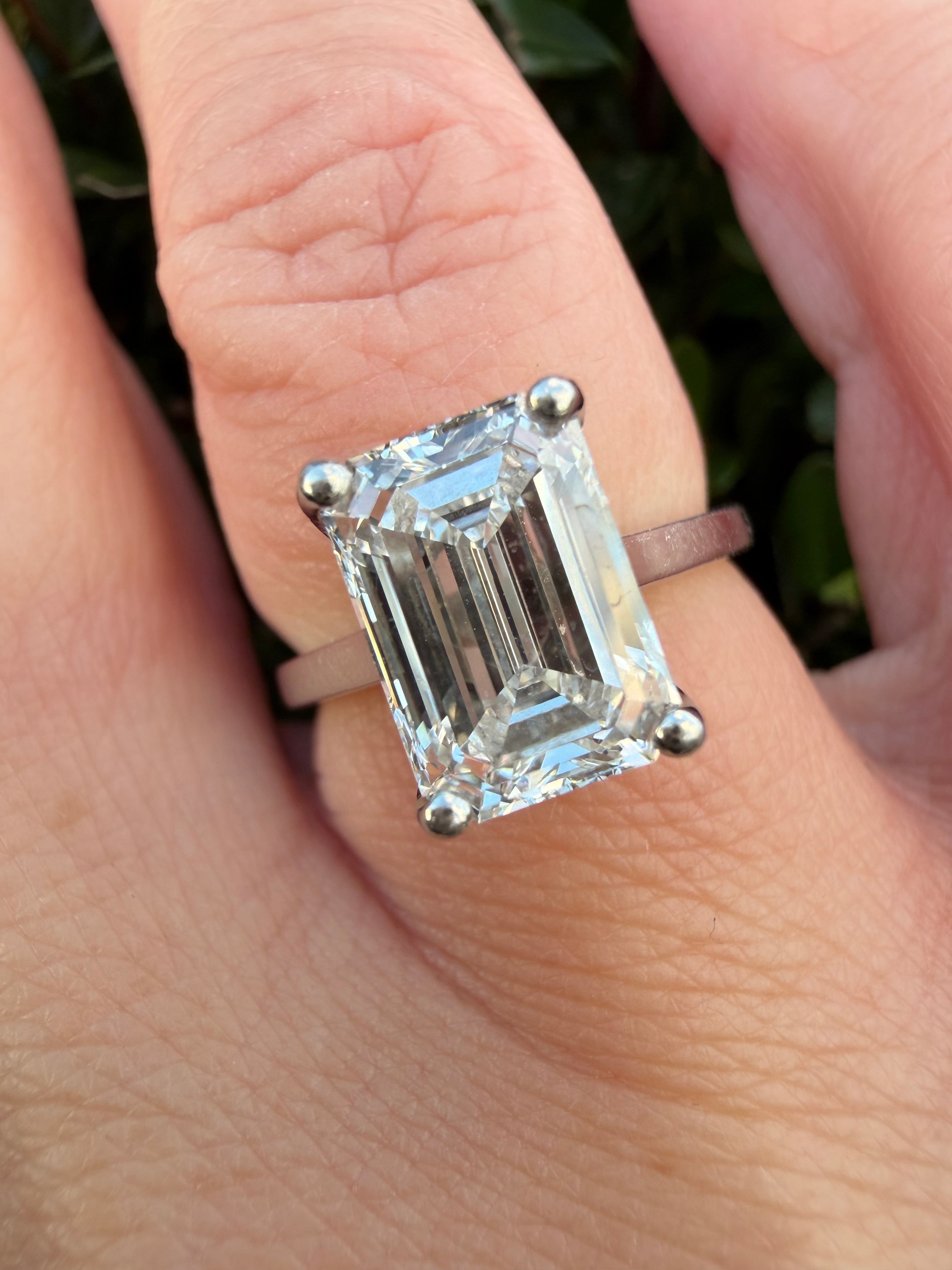 3.09ct Emerald cut Lab Grown Diamond Solitaire Ring IGI Certified set in platinum