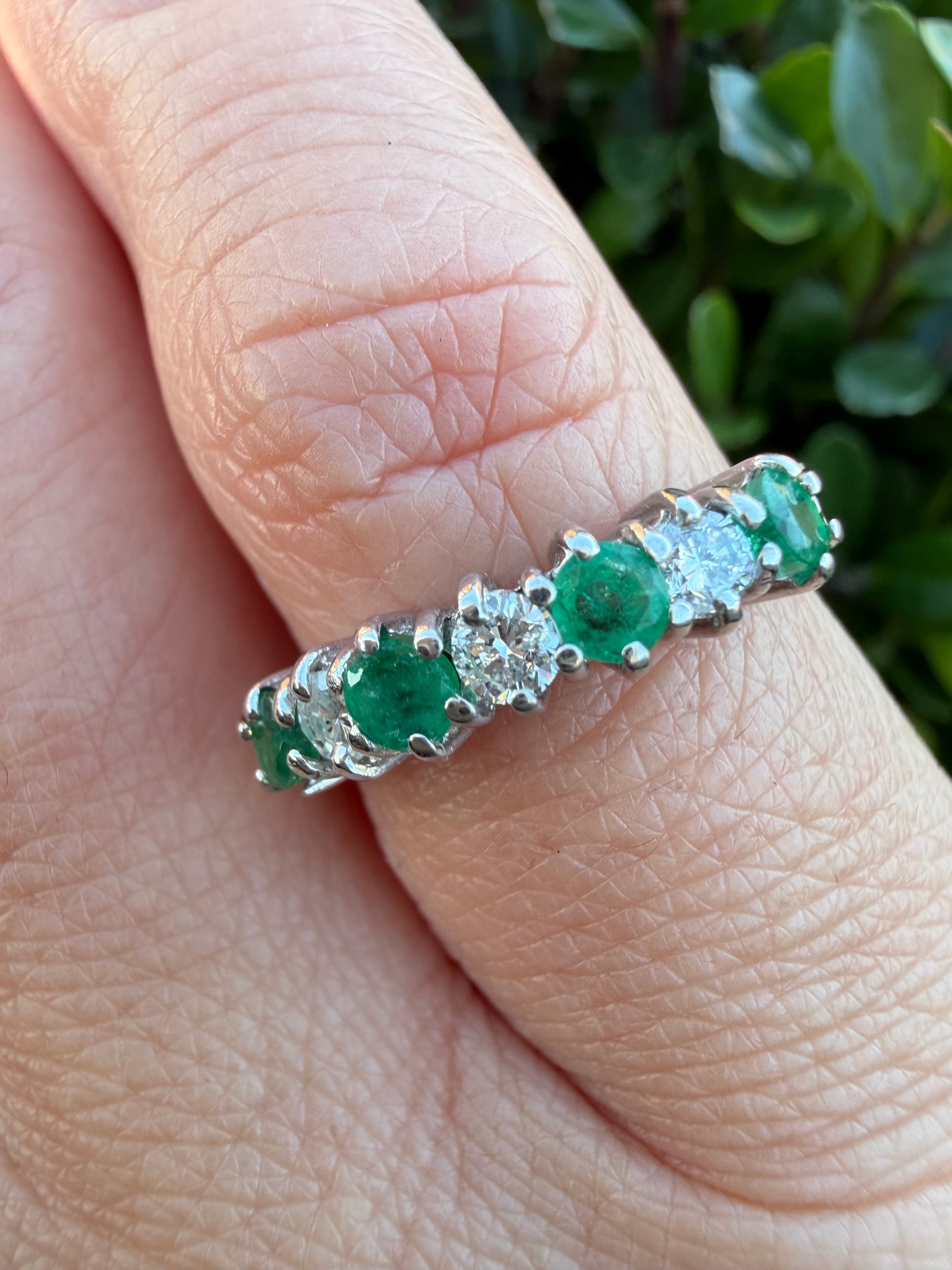 18k Yellow Gold Natural Diamond And Emerald Half Eternity Ring certified