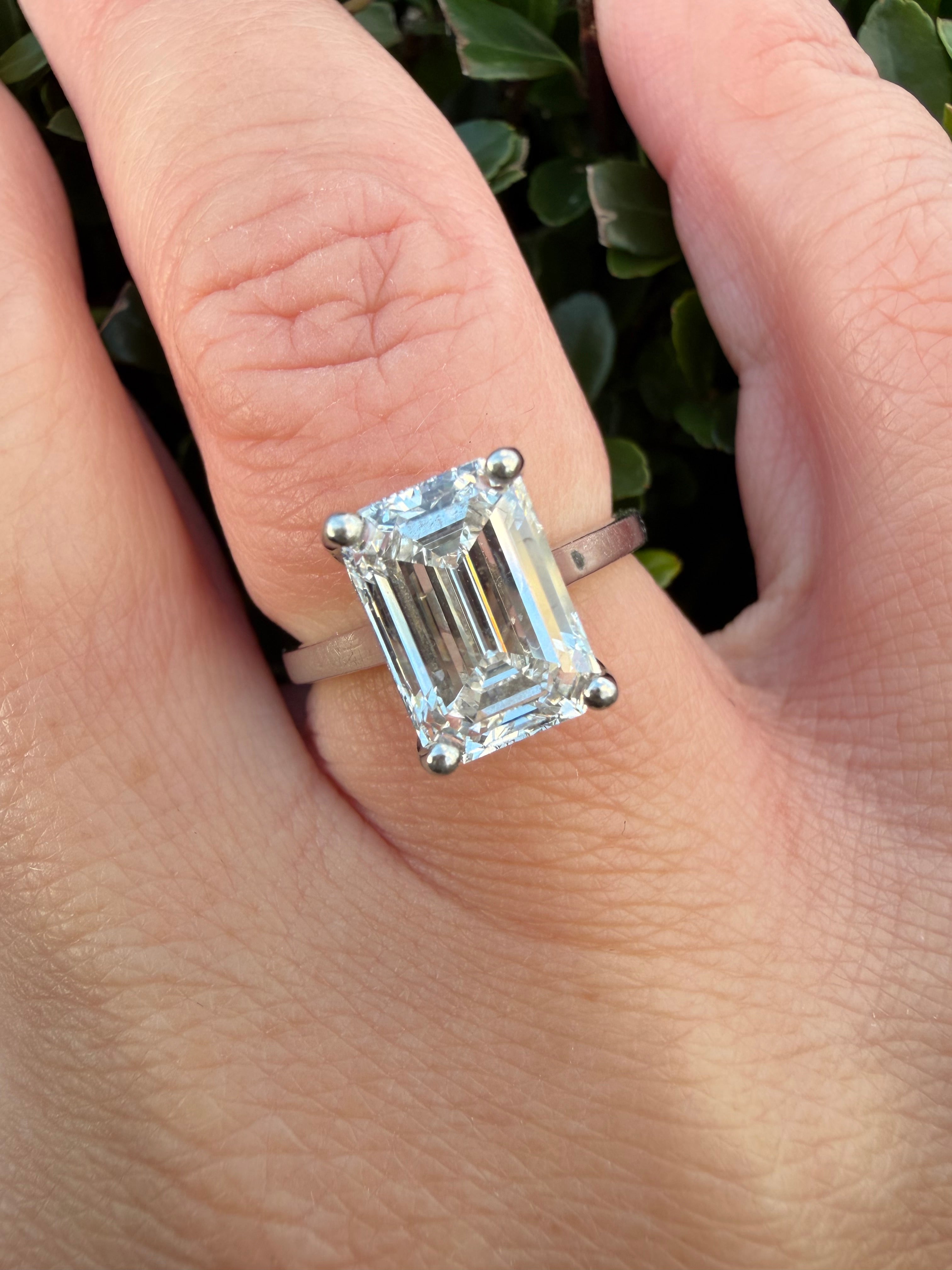 3.09ct Emerald cut Lab Grown Diamond Solitaire Ring IGI Certified set in platinum