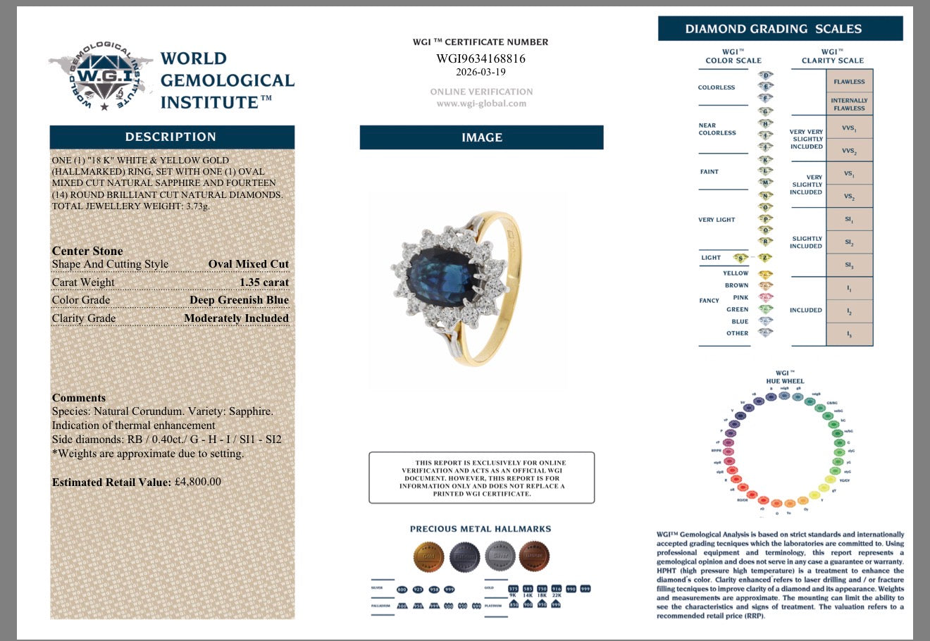 18k Gold Natural Sapphire And Natural Diamond Ring Certified