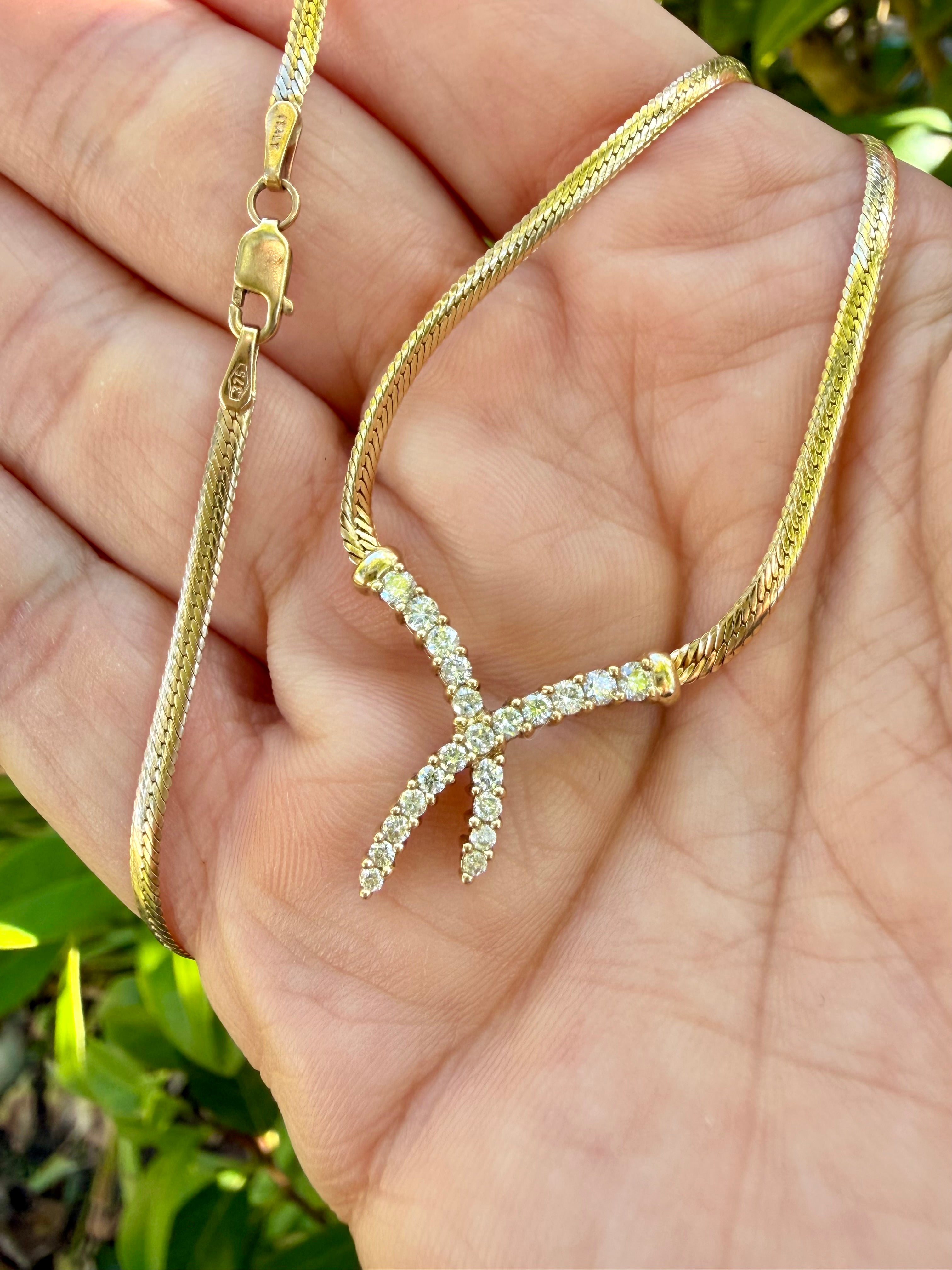 9K Yellow Gold 0.50ct Natural Round Cut Diamond Crossover Style Necklace certified