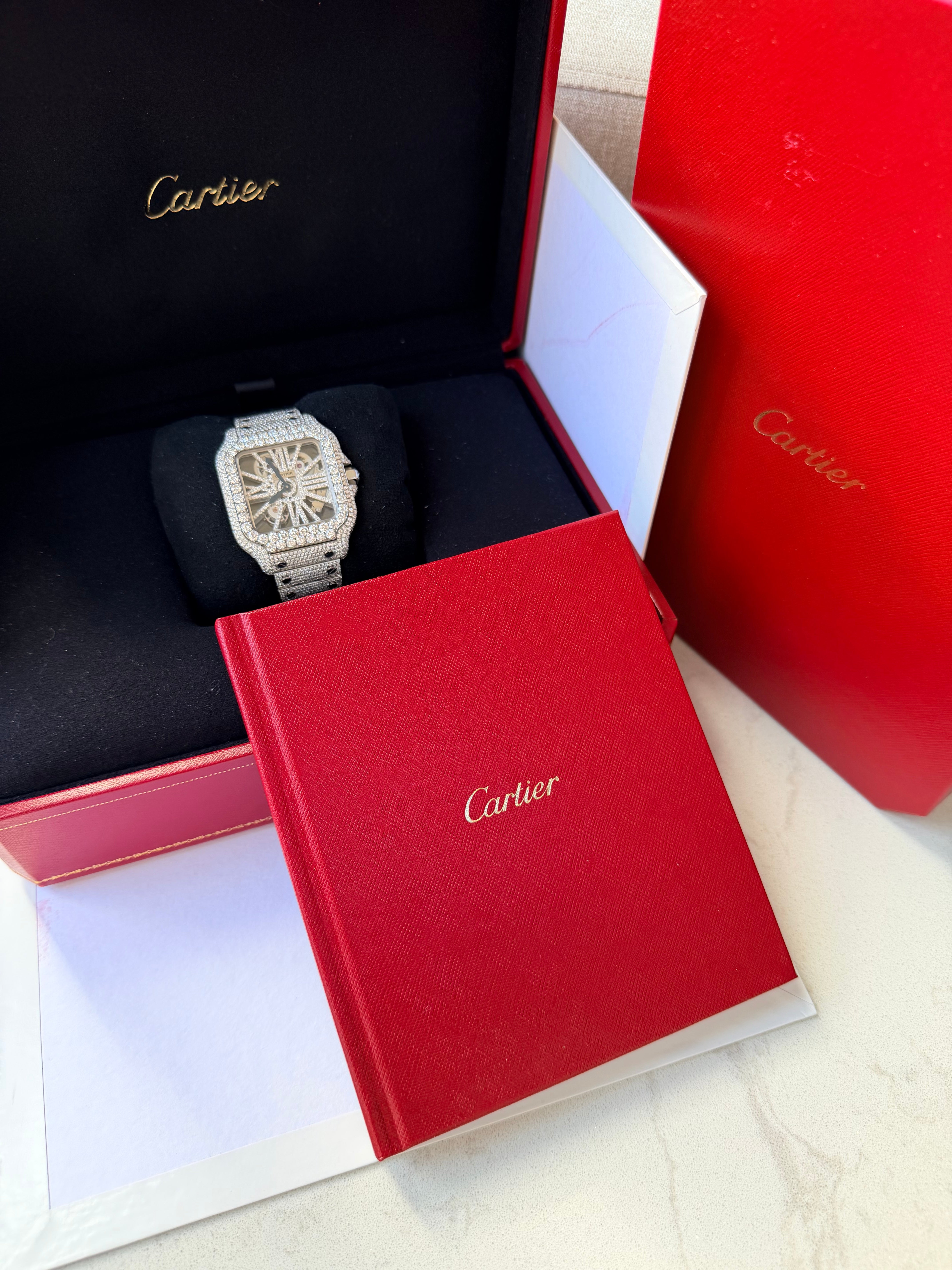 Cartier de santos skeleton stainless steel 33ct Natural Vvs Diamonds Certified