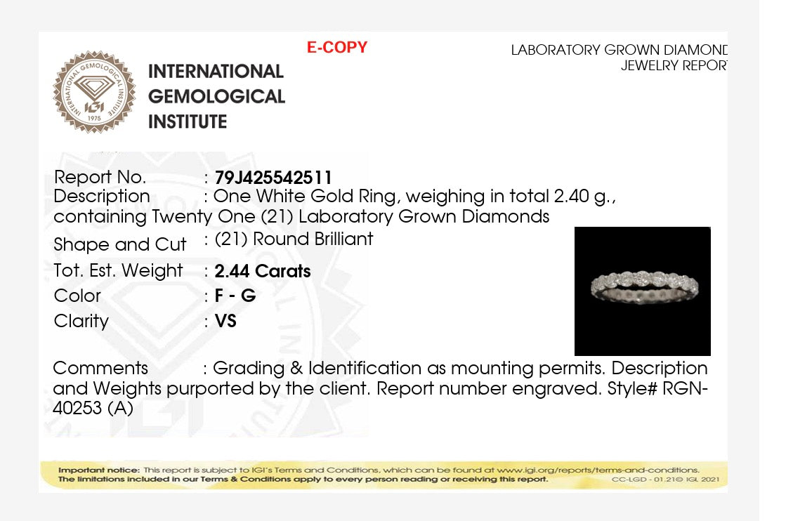 2.44ct round brilliant cut lab grown Diamond Full Eternity Ring 9k White Gold IGI certified