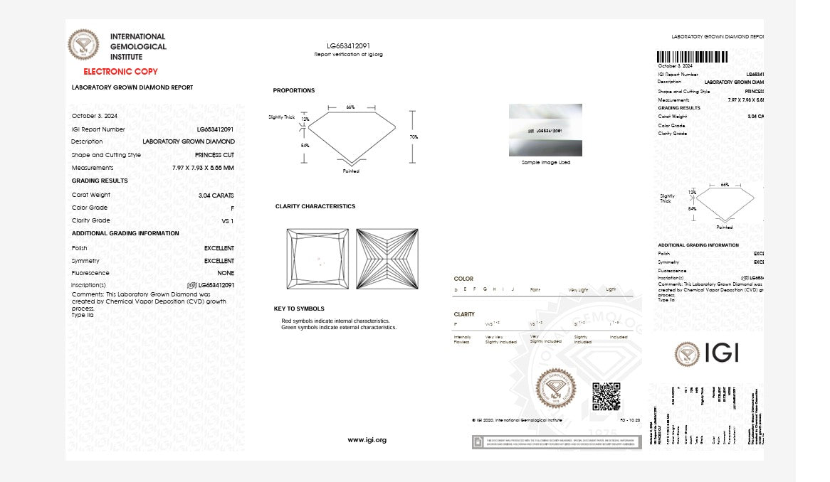 Platinum 3.04ct princess cut Lab-Grown Diamond Solitaire Ring – IGI Certified