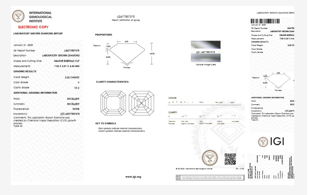 2.02ct square emerald cut Lab Grown Diamond Solitaire Ring IGI Certified set in platinum
