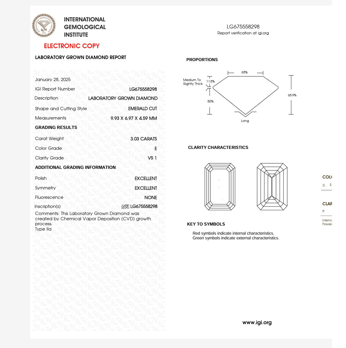 3.03ct Emerald cut Lab Grown Diamond Solitaire Ring IGI Certified set in platinum