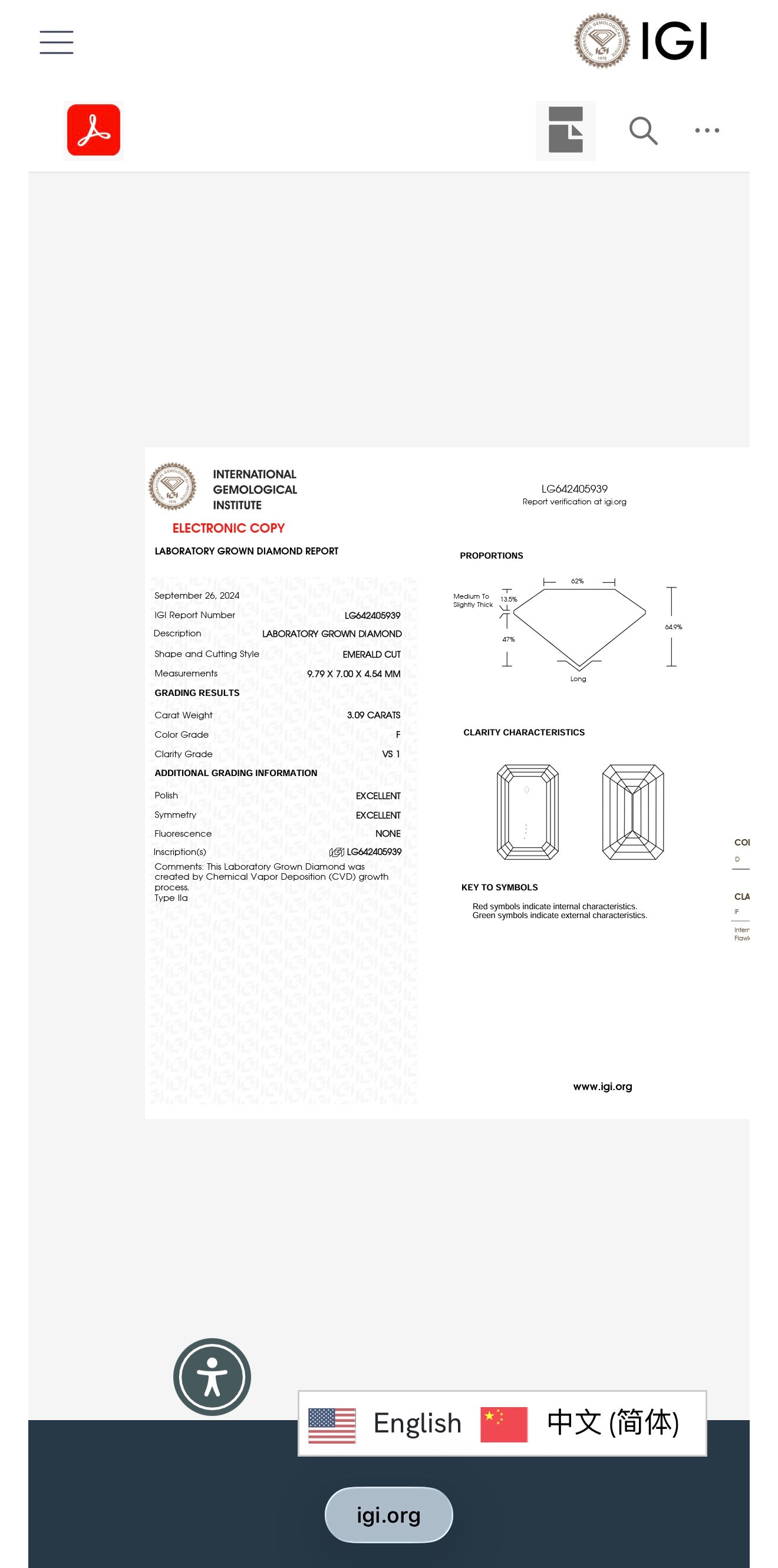 3.09ct Emerald cut Lab Grown Diamond Solitaire Ring IGI Certified set in platinum