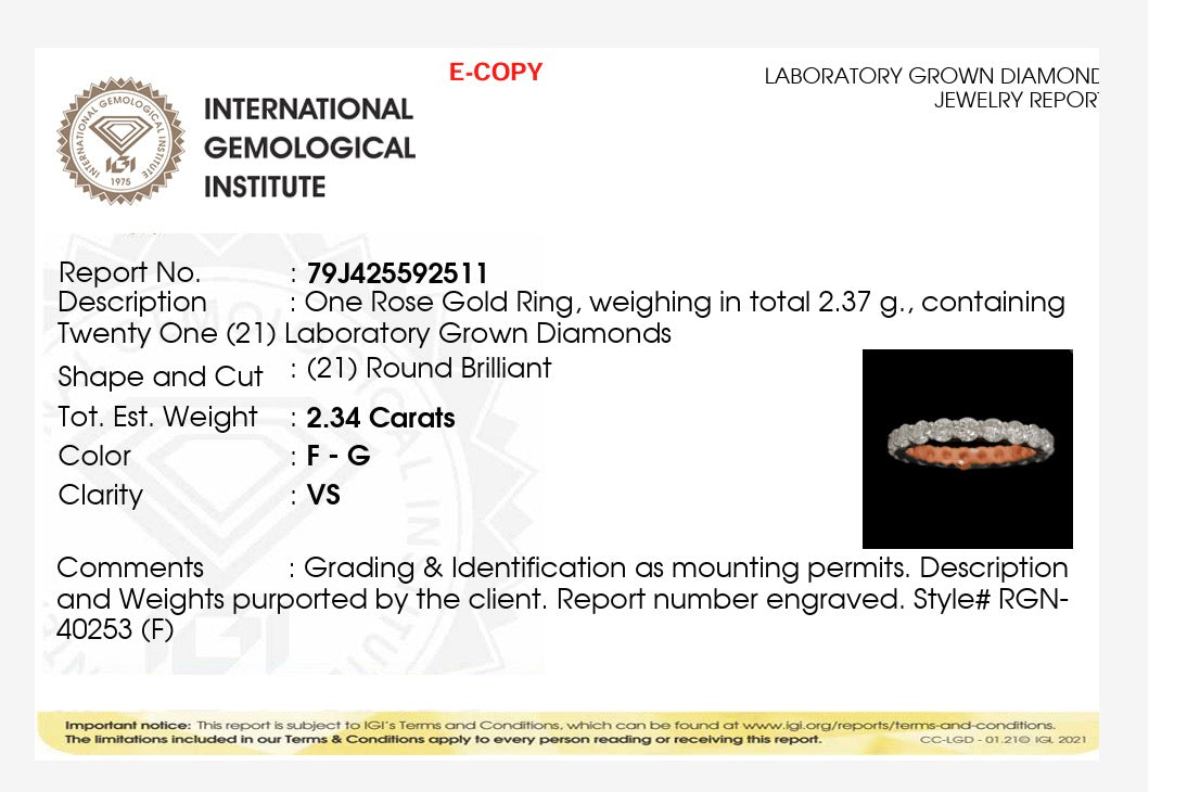 2.34ct round brilliant cut lab grown Diamond Full Eternity Ring 9k Rose Gold IGI certified