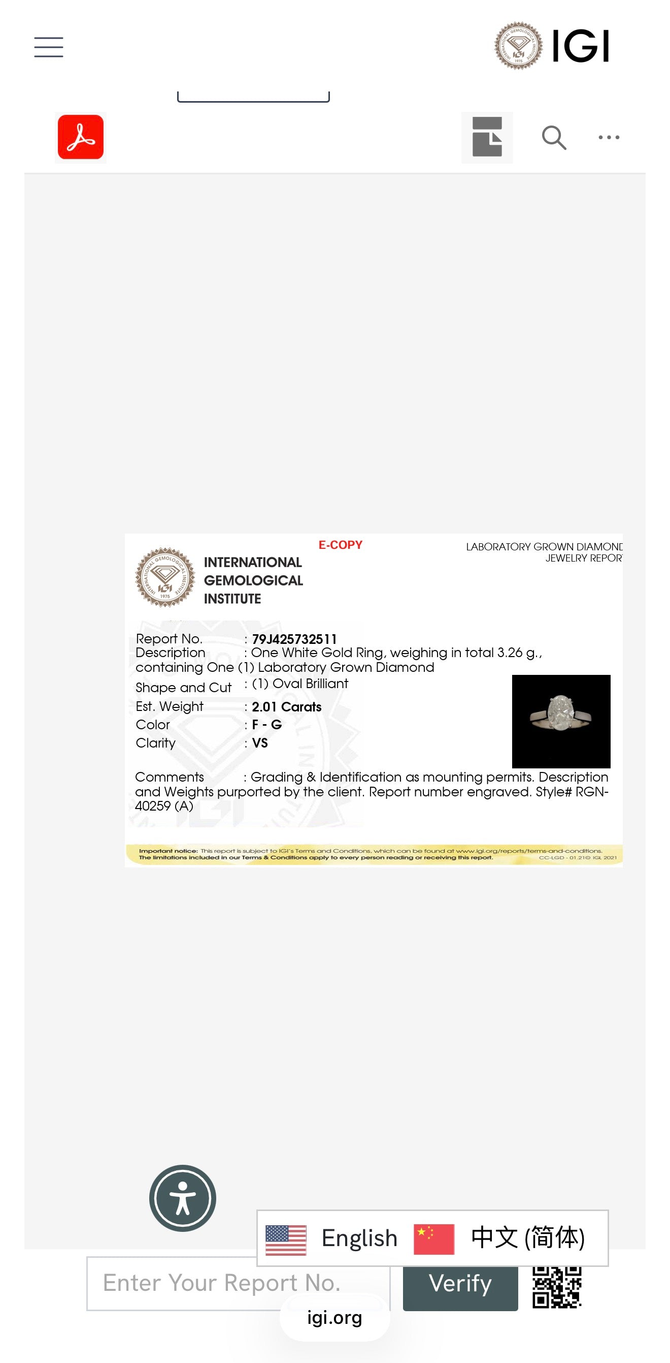 2.01ct oval cut Lab Grown Diamond Solitaire Ring IGI Certified set in 9k white gold