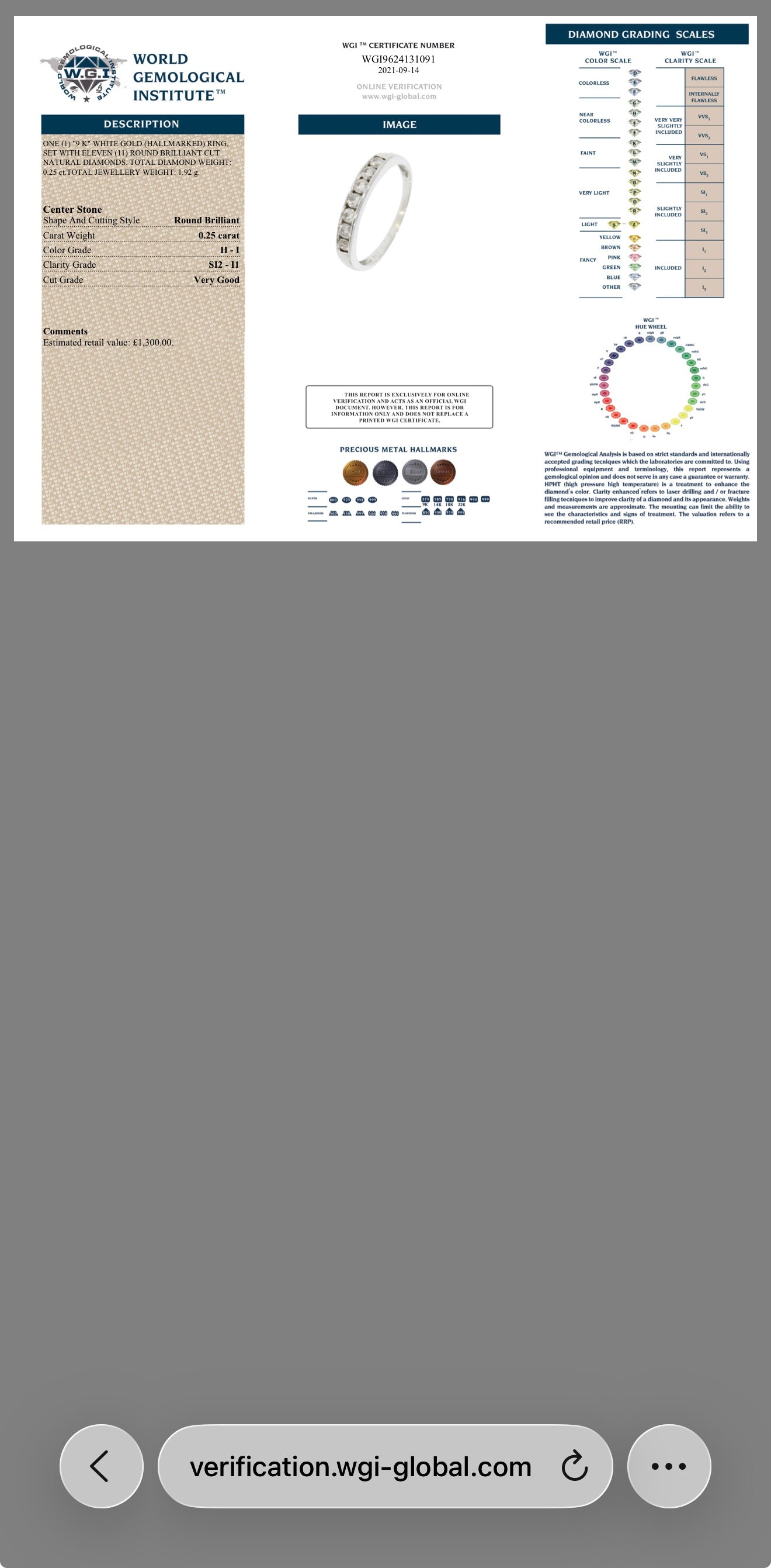 9k white gold Gold 0.25ct Round Brilliant Cut Natural Diamond Half Eternity Ring certified