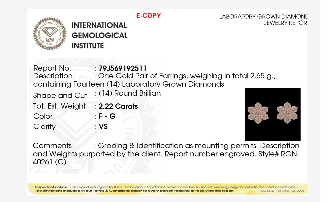 2.22ct round brilliant Cut lab grown Diamond cluster Earrings 9k Rose gold IGI certified