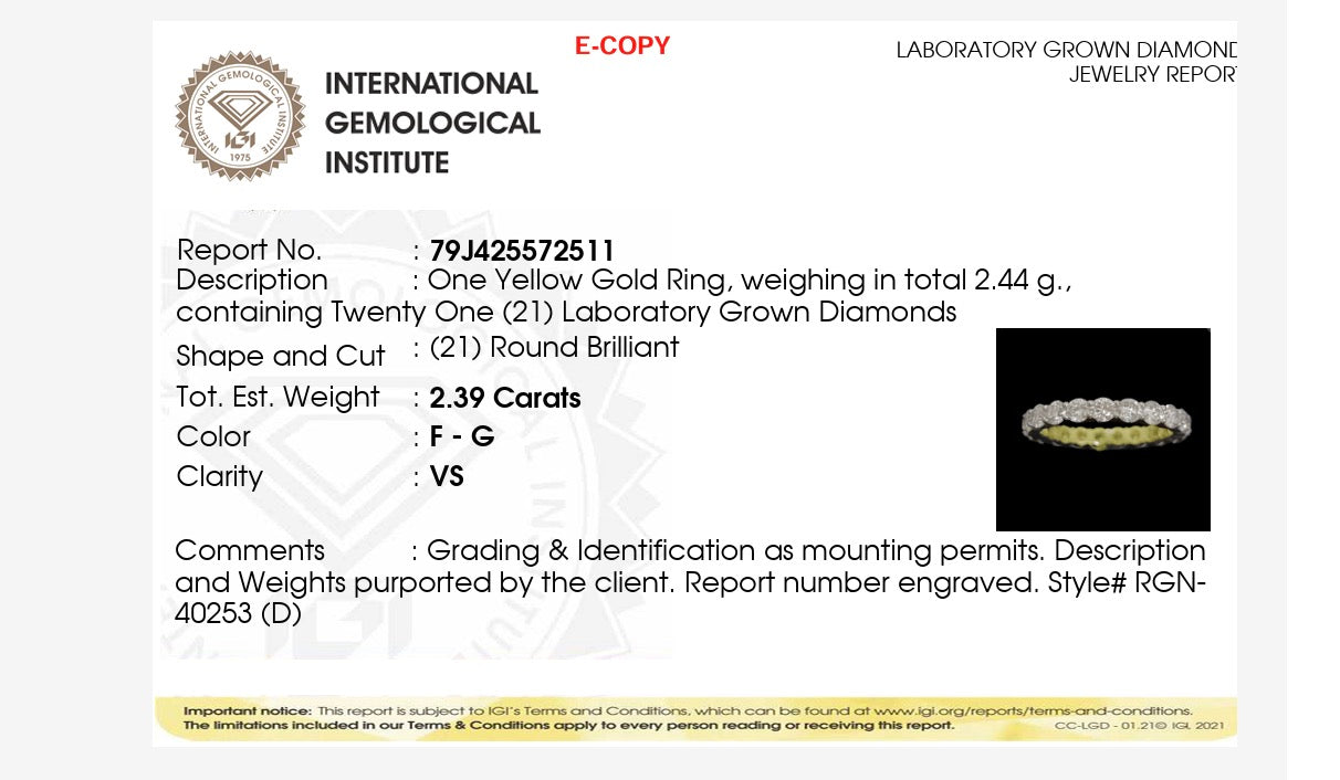 2.39ct round brilliant cut lab grown Diamond Full Eternity Ring 9k yellow Gold IGI certified