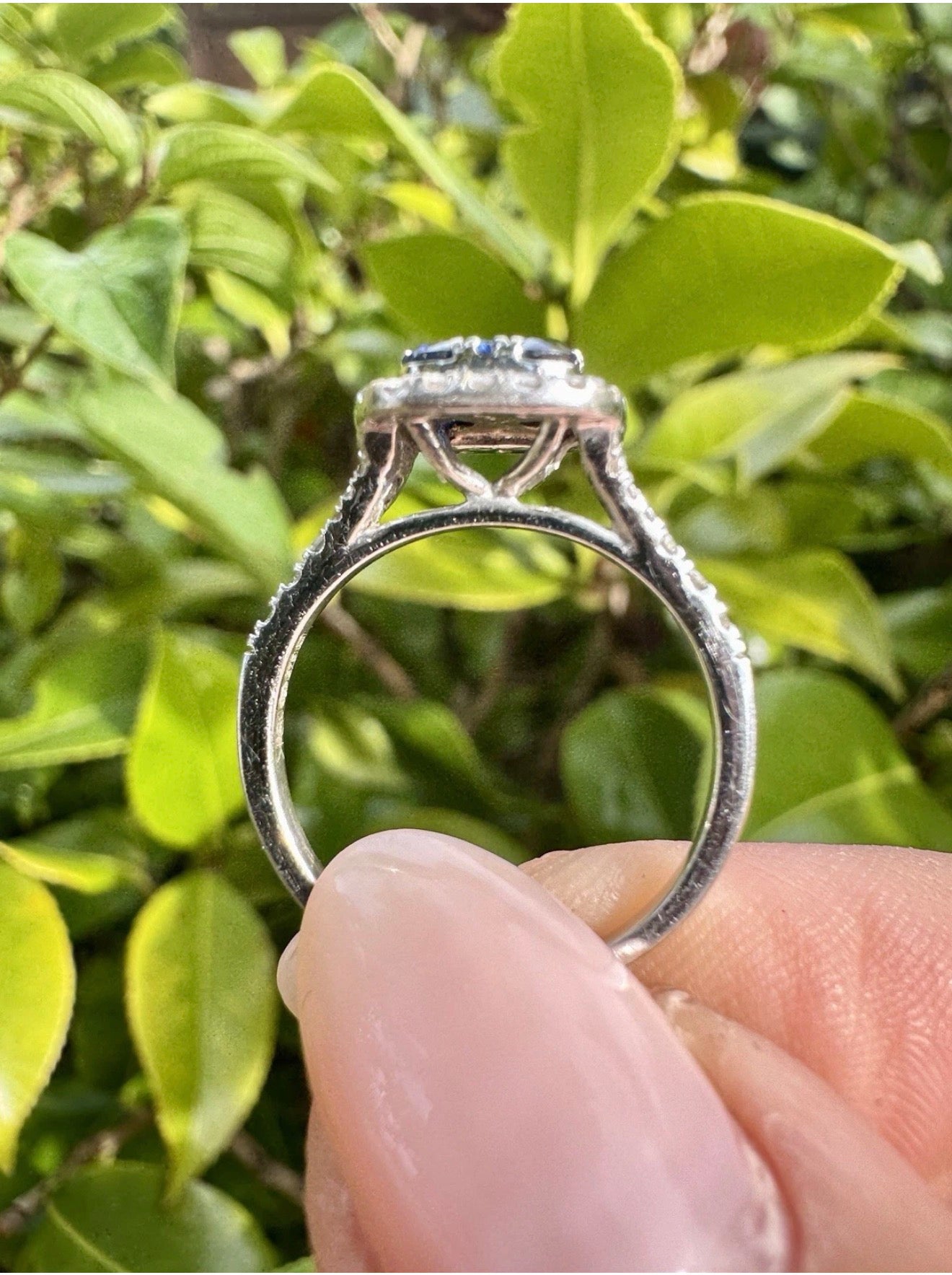 9k White Gold Lab Grown Diamond And Sapphire Ring Certified