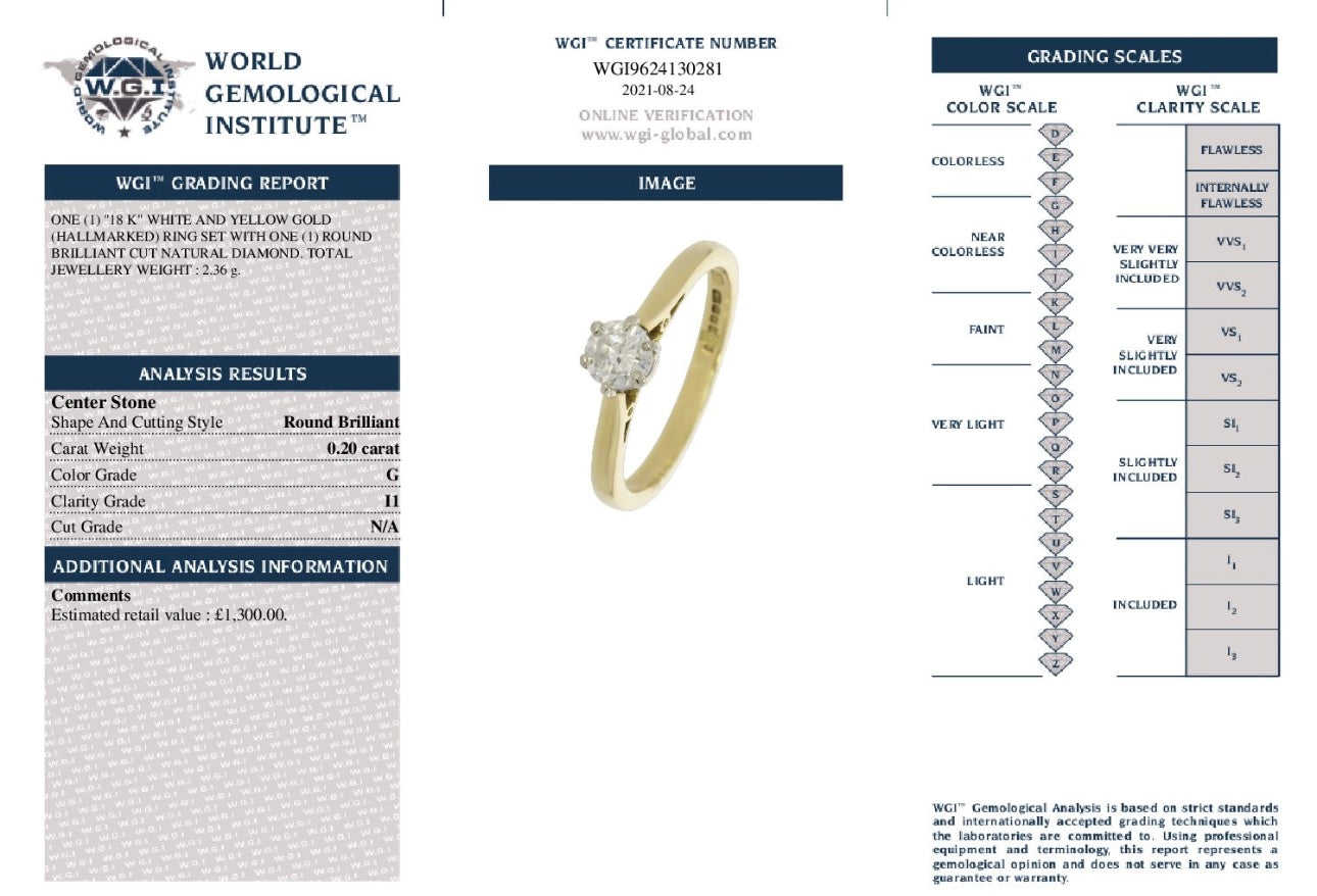 18k Yellow Gold 0.20ct Natural Diamond Solitaire Ring certified