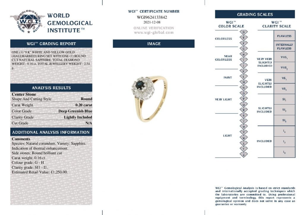 9k Yellow Gold Sapphire & natural Diamond Ring certified