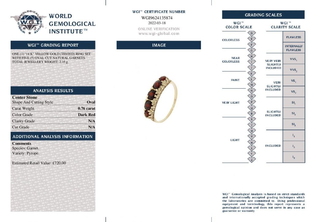 14k Yellow Gold 0.76ct Natural Garnet Boat Ring certified